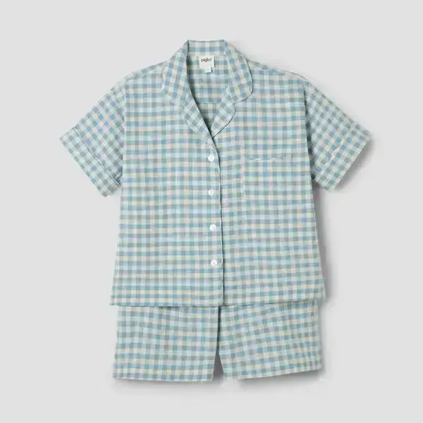 Berry Gingham Gingham Linen Blend Women's Pyjama Short Set - Image 7