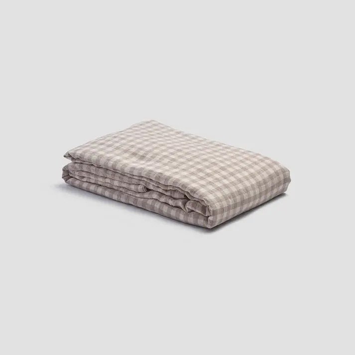 Mushroom Gingham Linen & Cotton Duvet Cover - Image 3