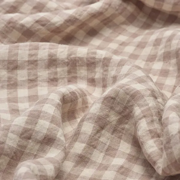 Mushroom Gingham Linen Fitted Sheet - Image 3