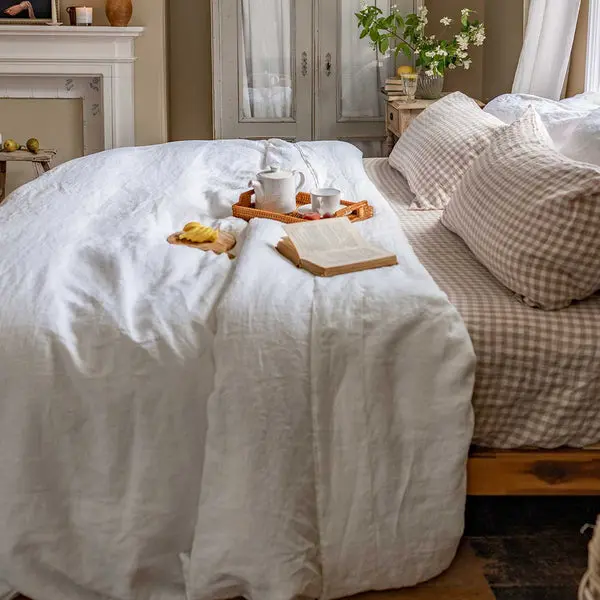 Mushroom Gingham Linen Fitted Sheet - Image 4