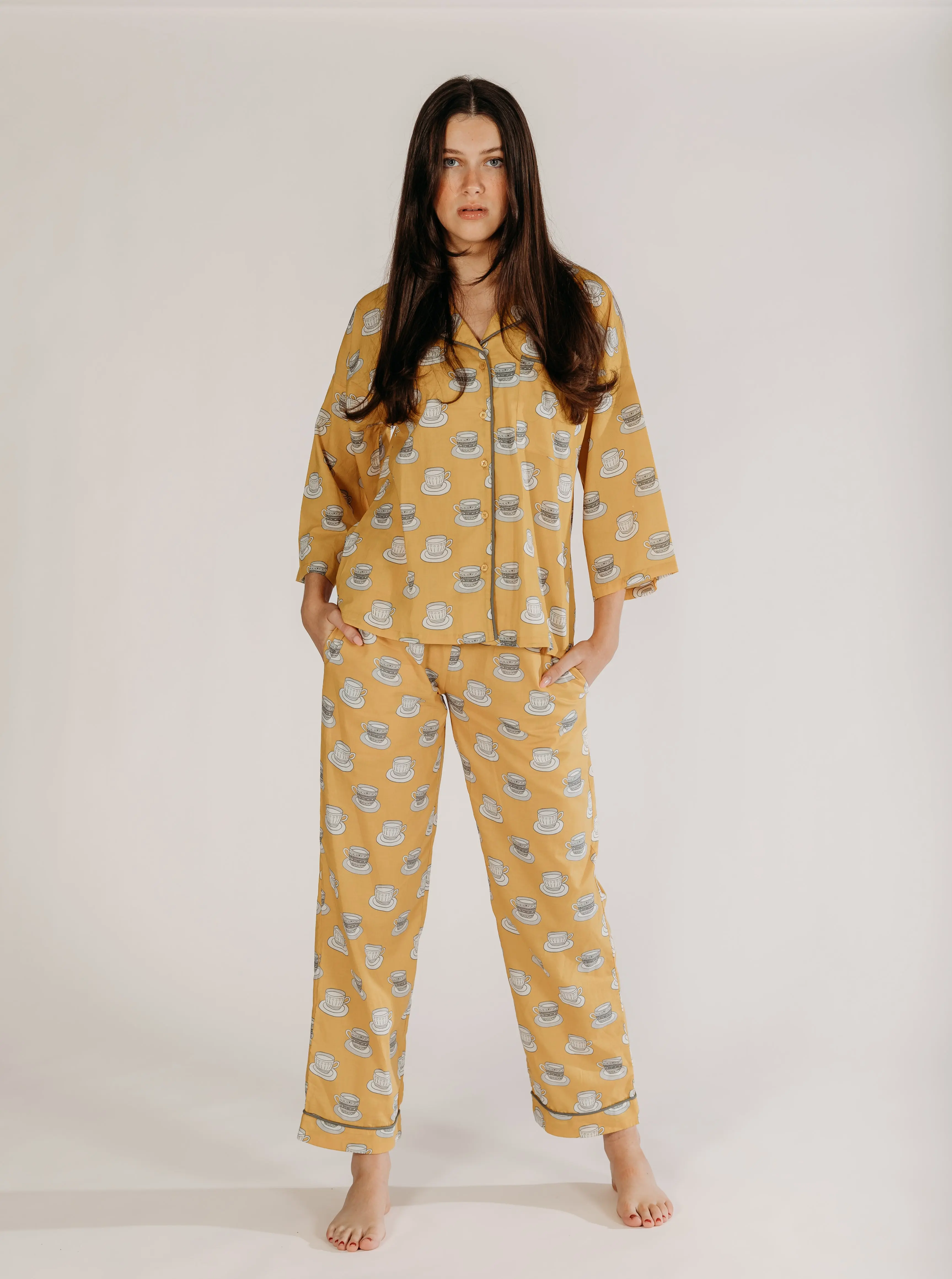 Mustard Chai Print Pyjamas - Image 13