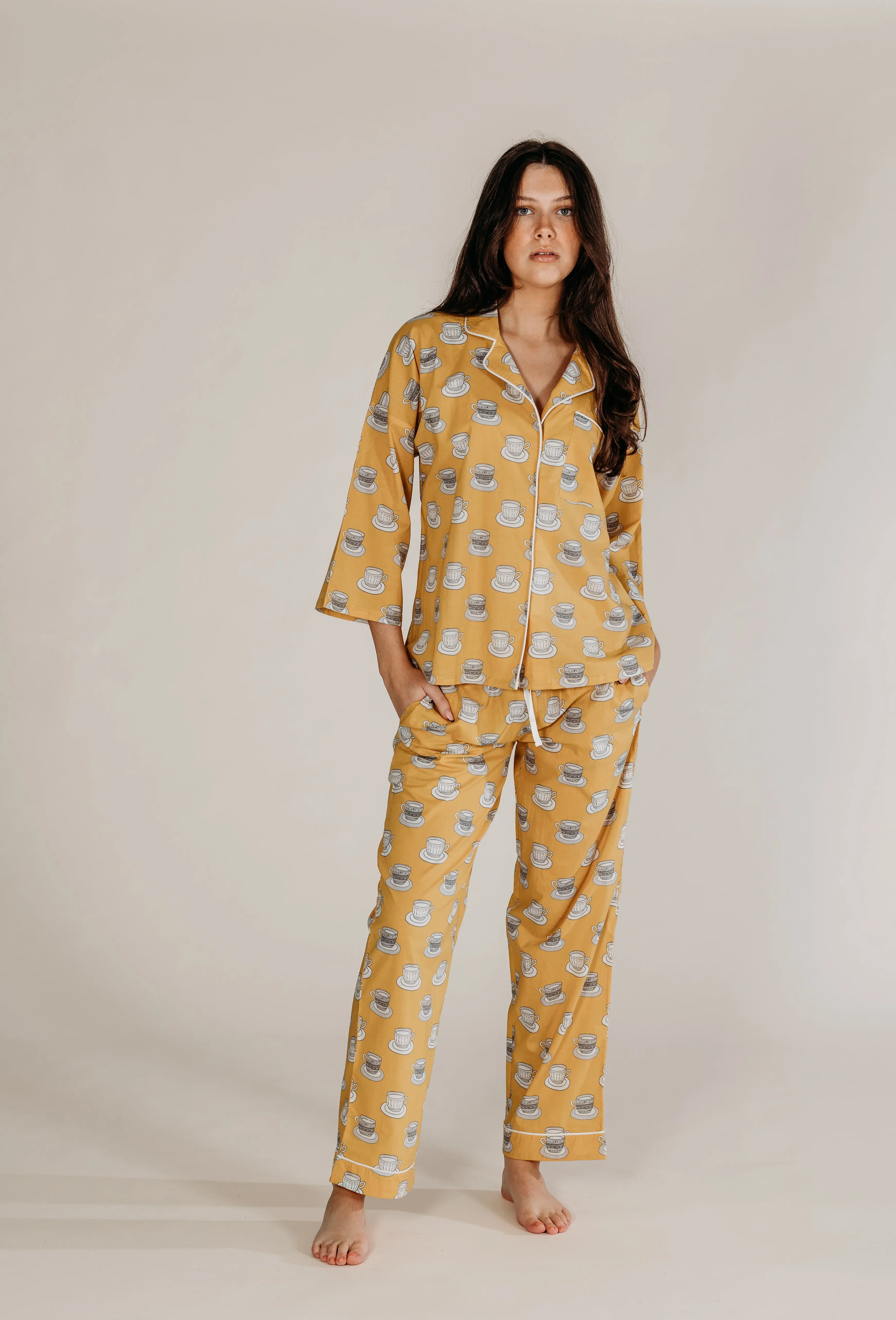 Mustard Chai Print Pyjamas - Image 2