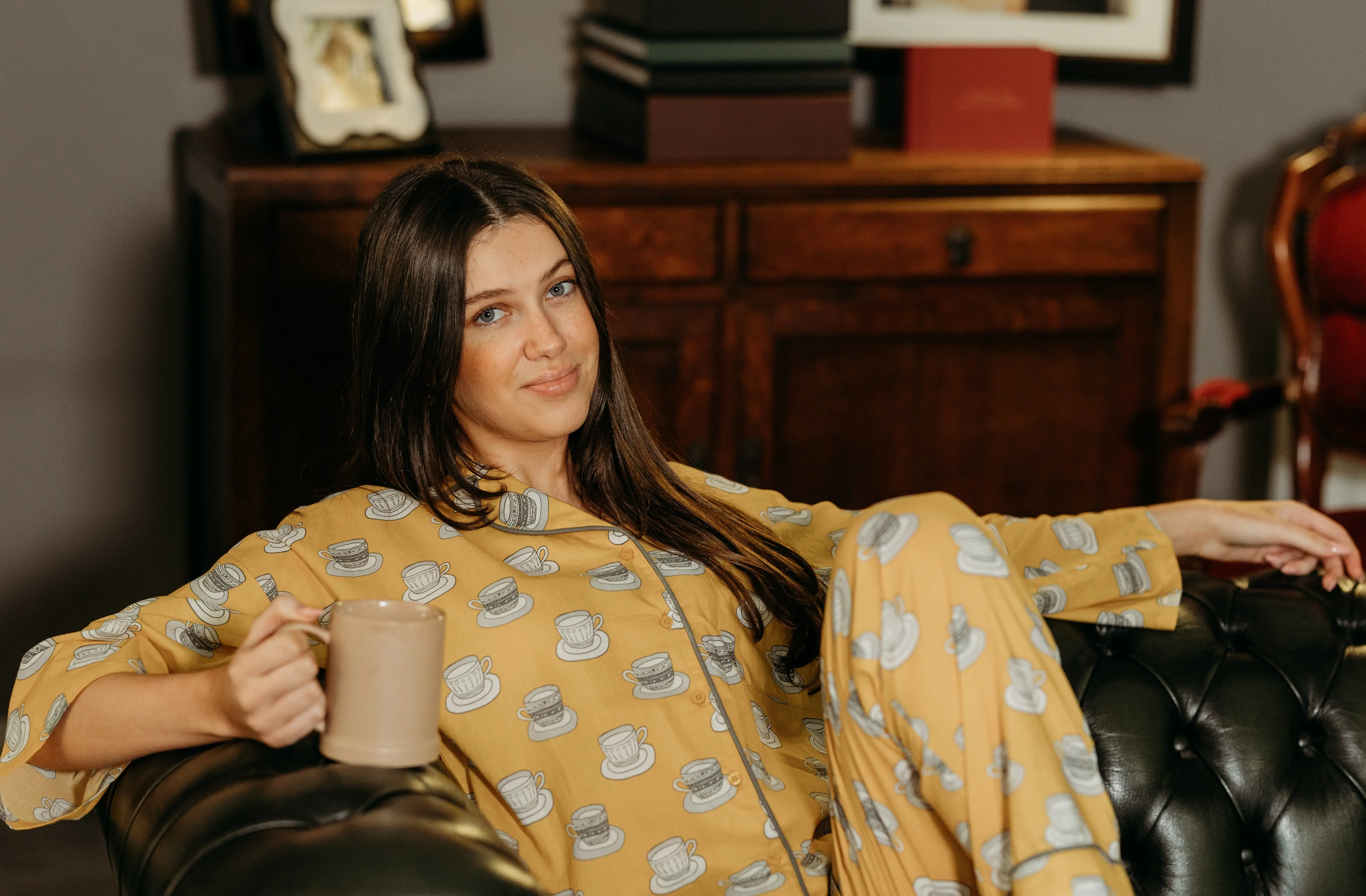 Mustard Chai Print Pyjamas - Image 4