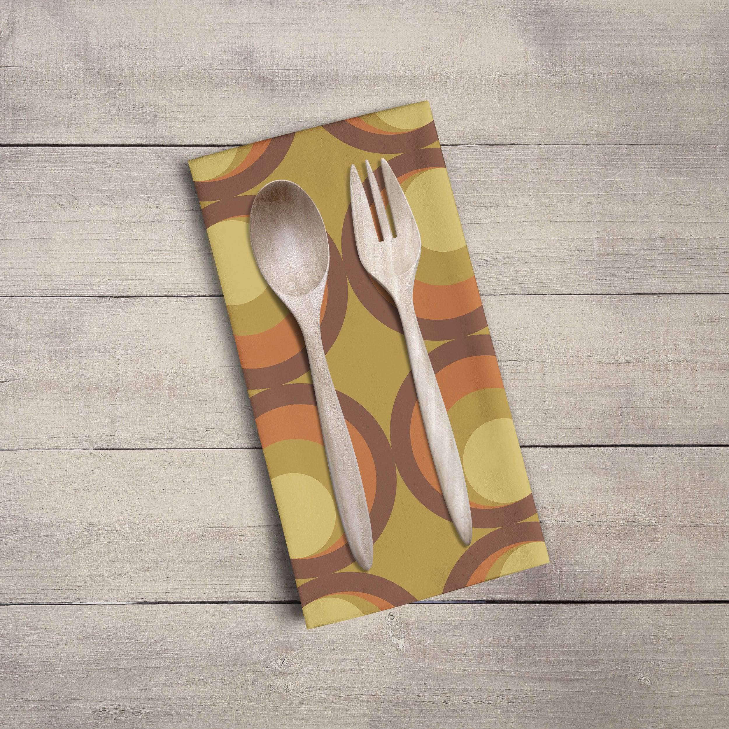 Mustard Yellow Tea Towel with Orange and Brown Retro Design, Dish Towels, Kitchen Towels - Image 5