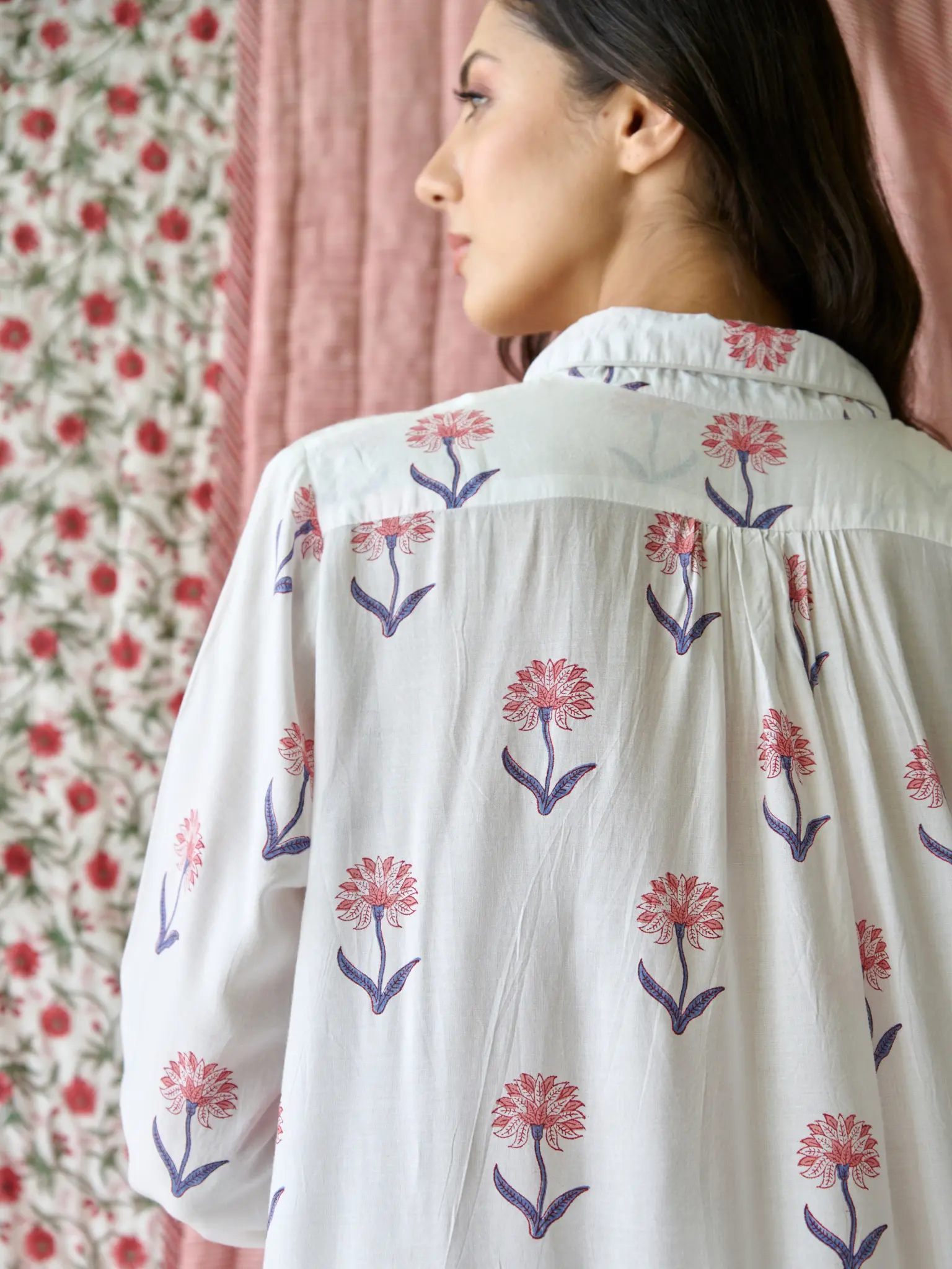 Nancy Night / Beach Shirt in Pink and Blue - Image 5