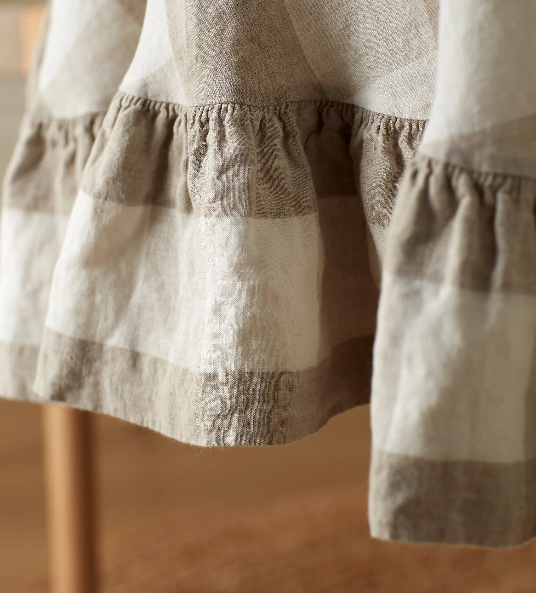 Natural Gracie Gingham 100% Linen Frill Tablecloth