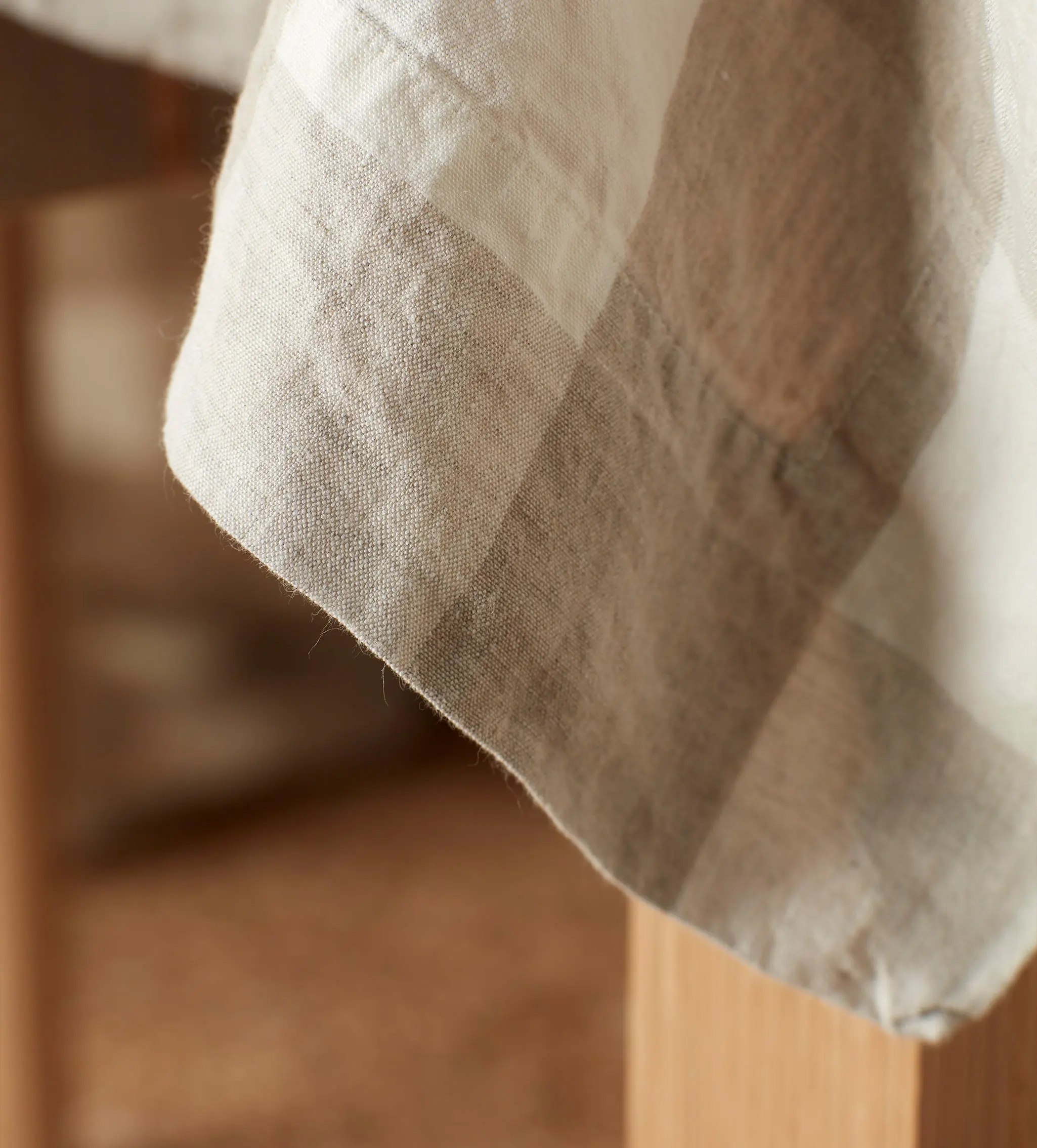Natural Gracie Gingham 100% Linen Tablecloth