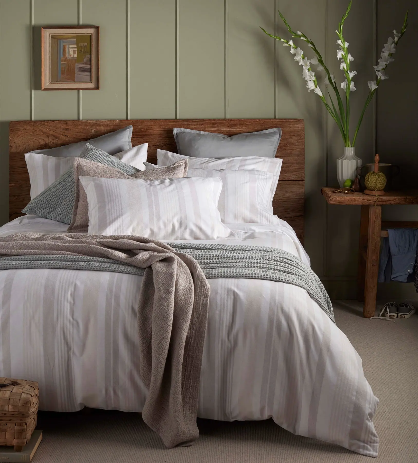 Natural Harry Stripe Brushed 100% Cotton Bed Linen - Image 2