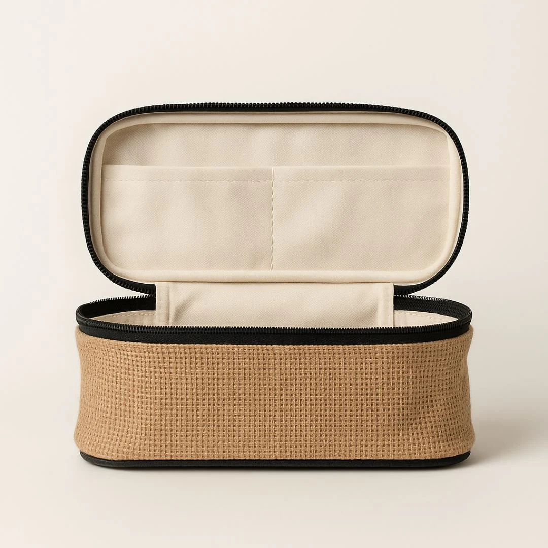 Natural Hessian Travel Pouch