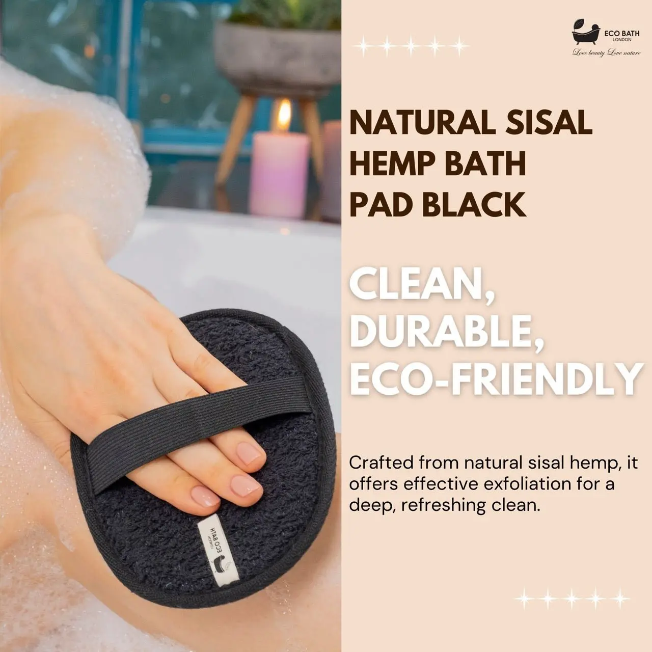 Natural Sisal Hemp Bath Pad Black - Image 2