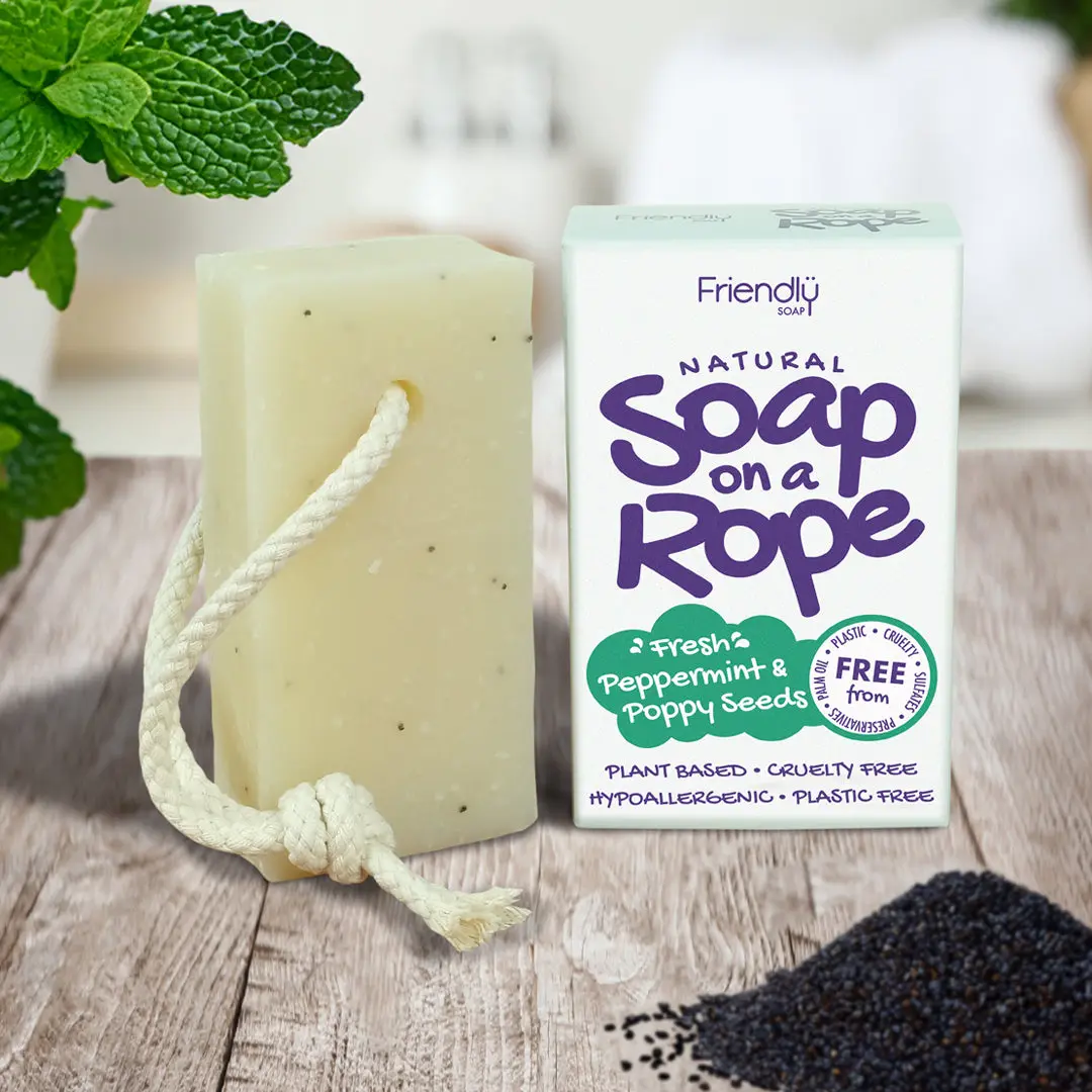 Natural Soap On A Rope - 'Fresh' Peppermint & Poppyseeds 125g - Image 4