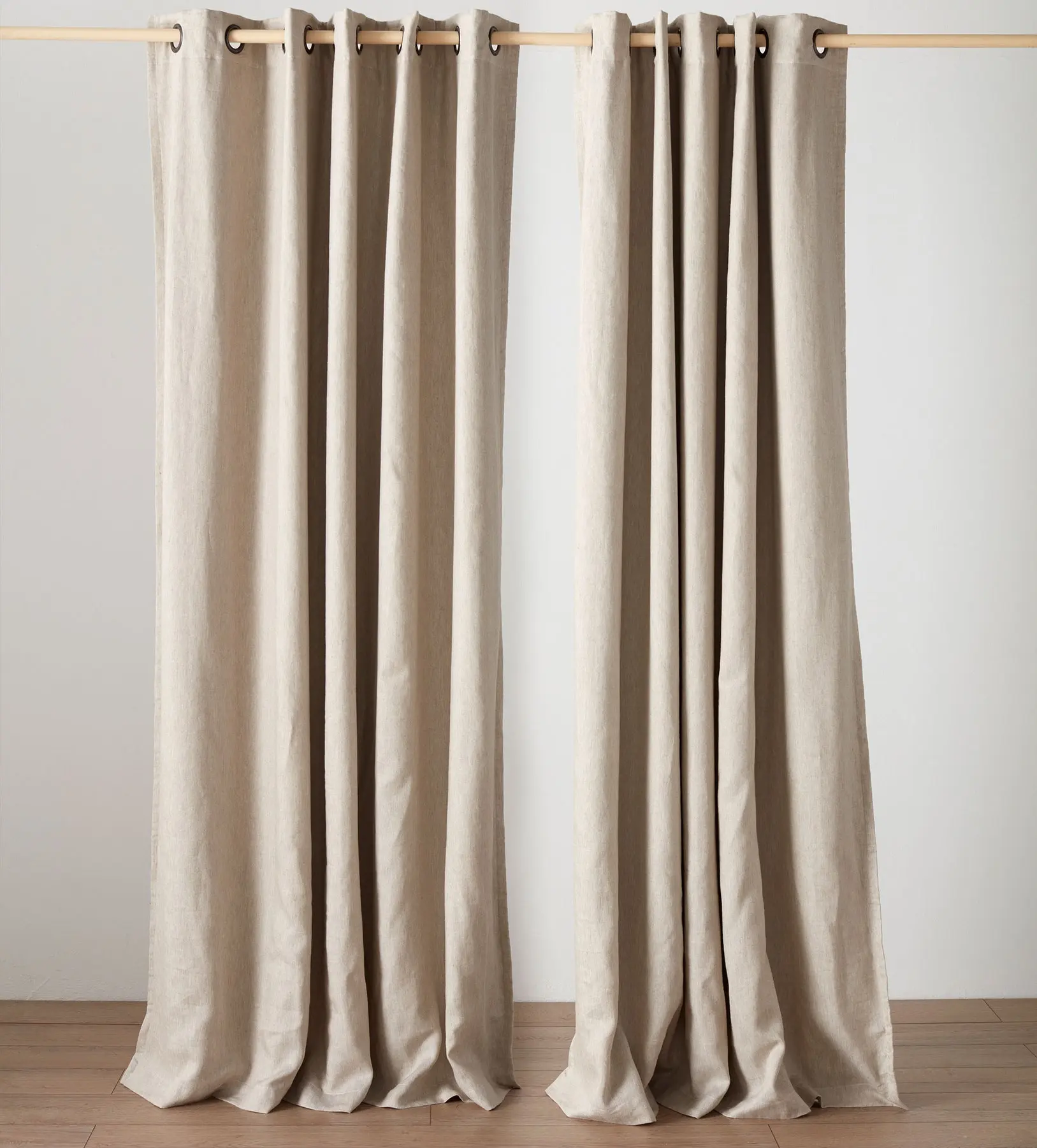 Natural Twill Cotton Linen Blackout Eyelet Curtains (Pair) - Image 2