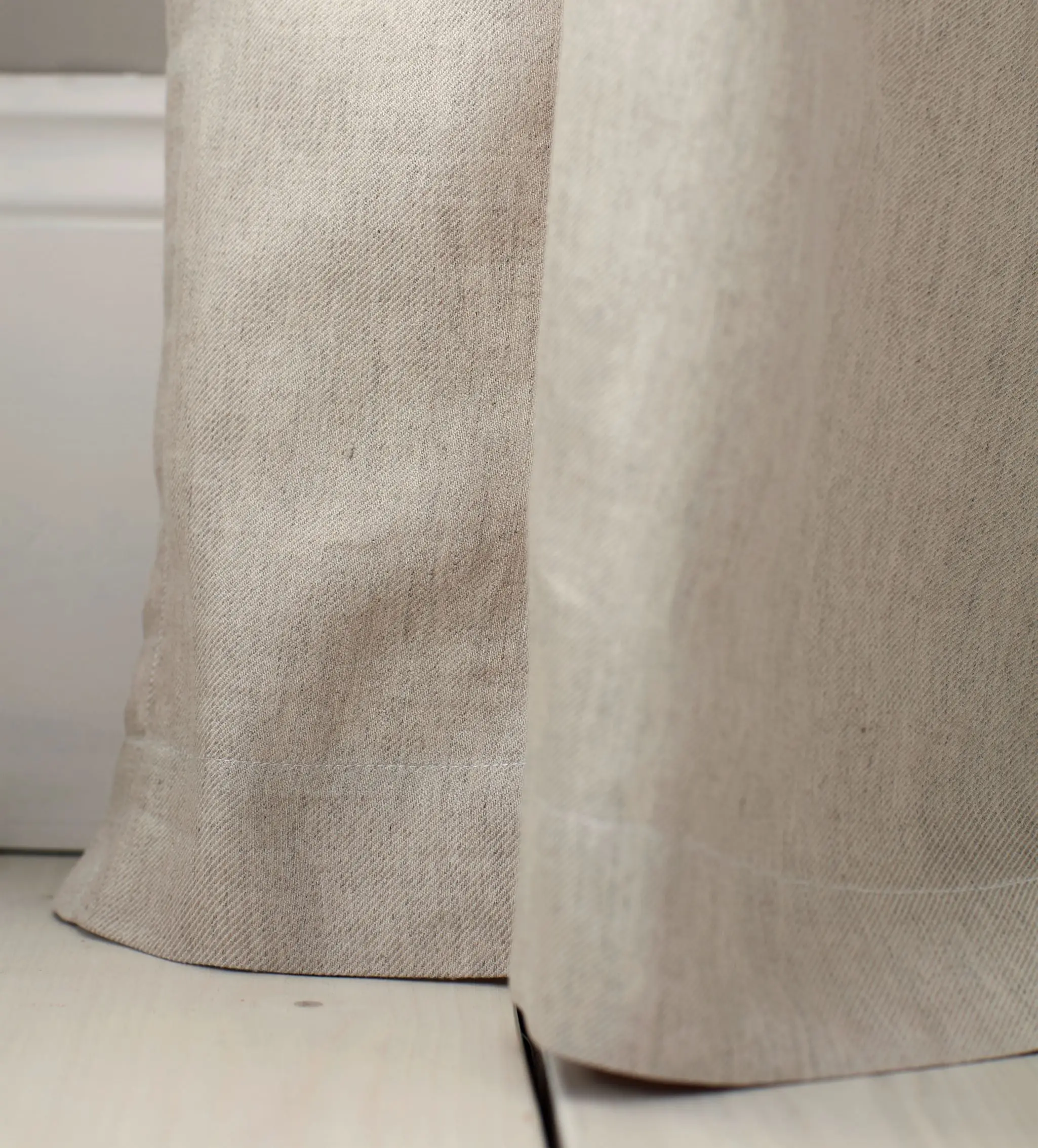 Natural Twill Cotton Linen Blackout Pencil Pleat Curtains (Pair)