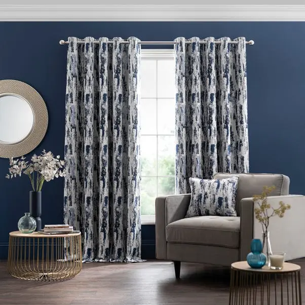 Navy Abstract Global Eyelet Curtains - Image 2