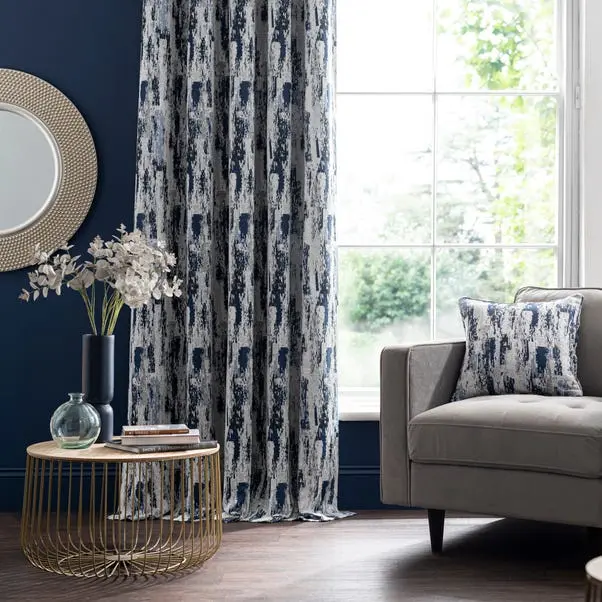 Navy Abstract Global Eyelet Curtains - Image 4