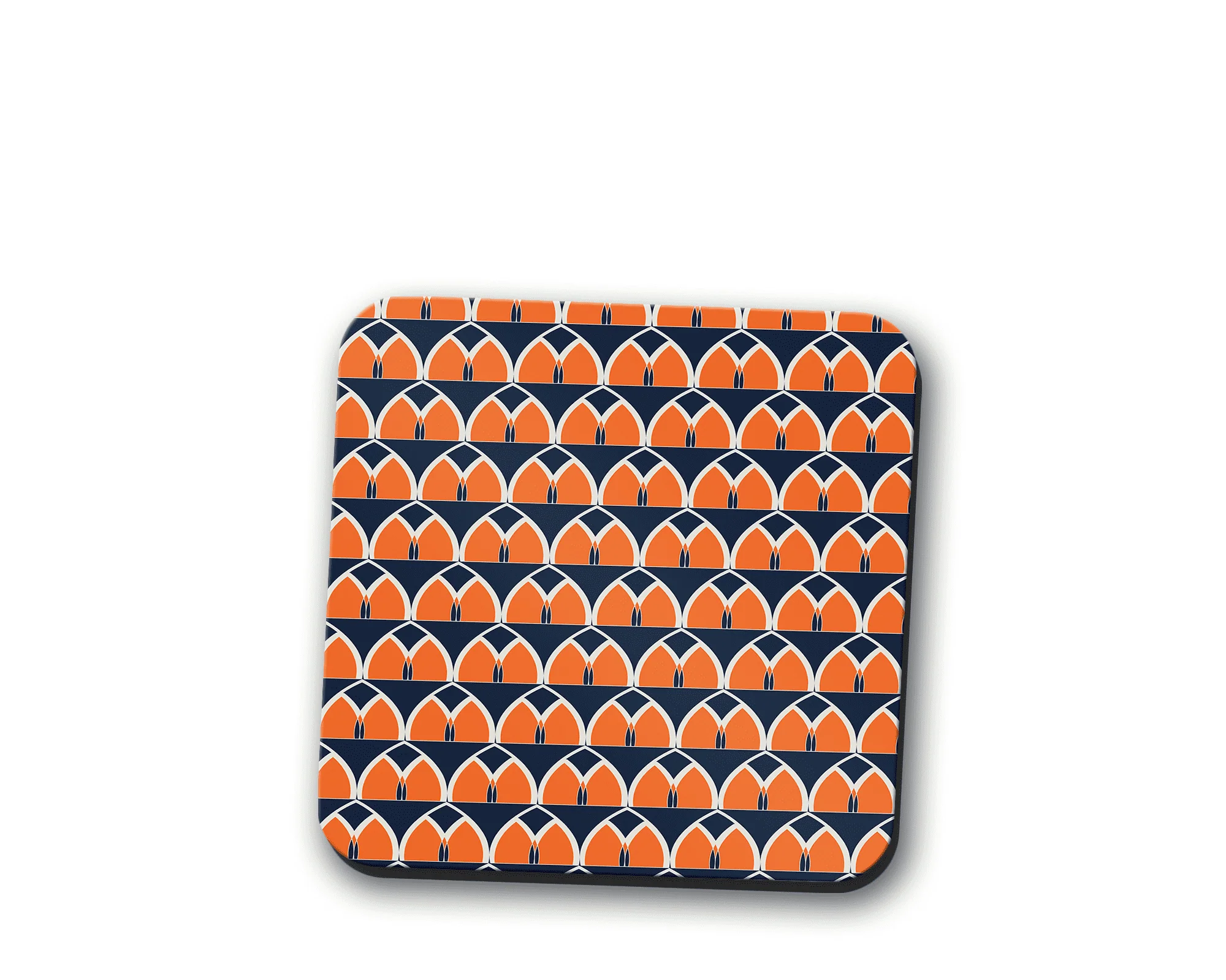 Navy Blue and Orange Retro Geometric Design Coaster, Table Decor Drinks Mat - Image 2