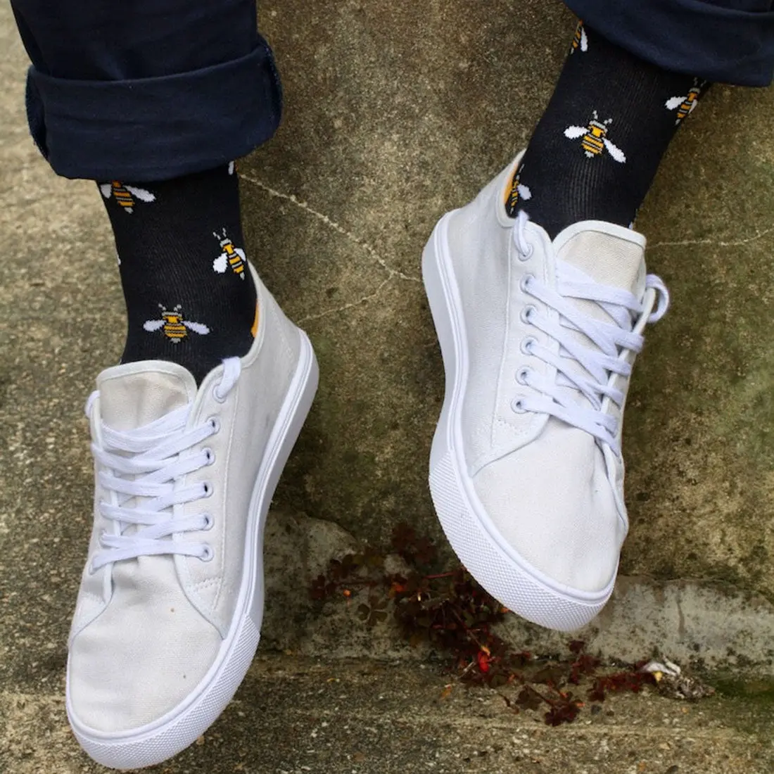Navy Bumblebee Bamboo Socks (Comfort Cuff) - Image 2
