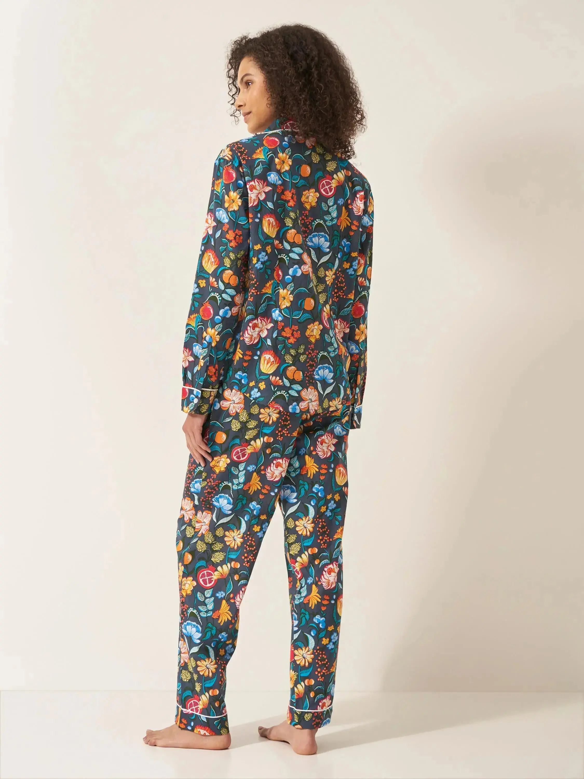 Florals on Navy Women's Long Sleeve Organic Cotton Pyjama Trouser Set - Image 4
