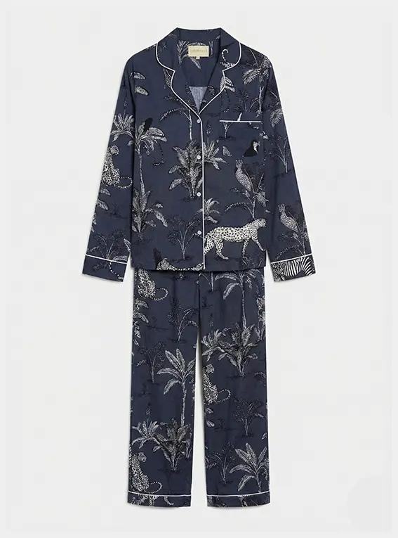 Navy Jungle Women's Long Sleeve Organic Cotton Pyjama Trouser Set