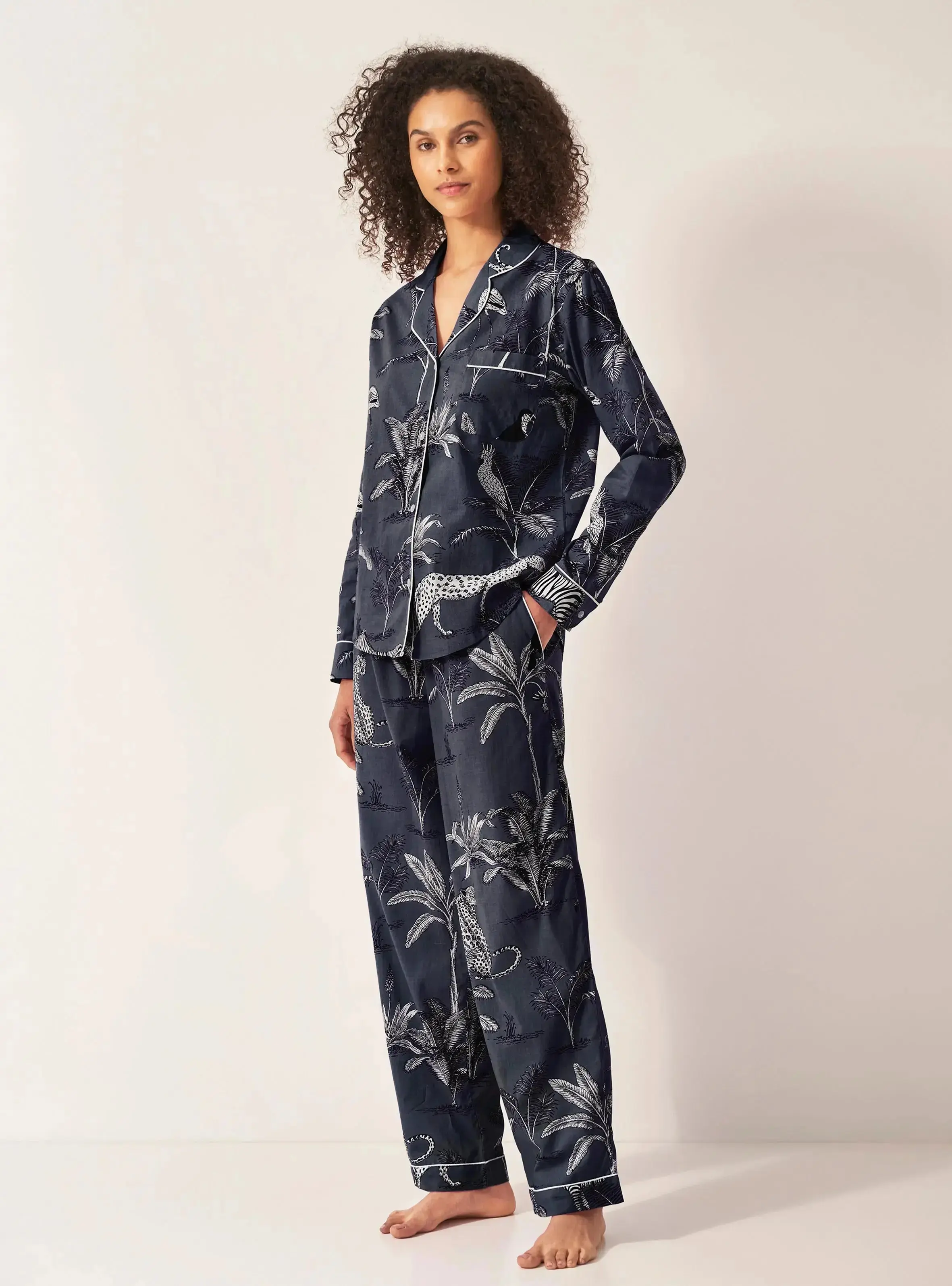 Navy Jungle Women's Long Sleeve Organic Cotton Pyjama Trouser Set - Image 2