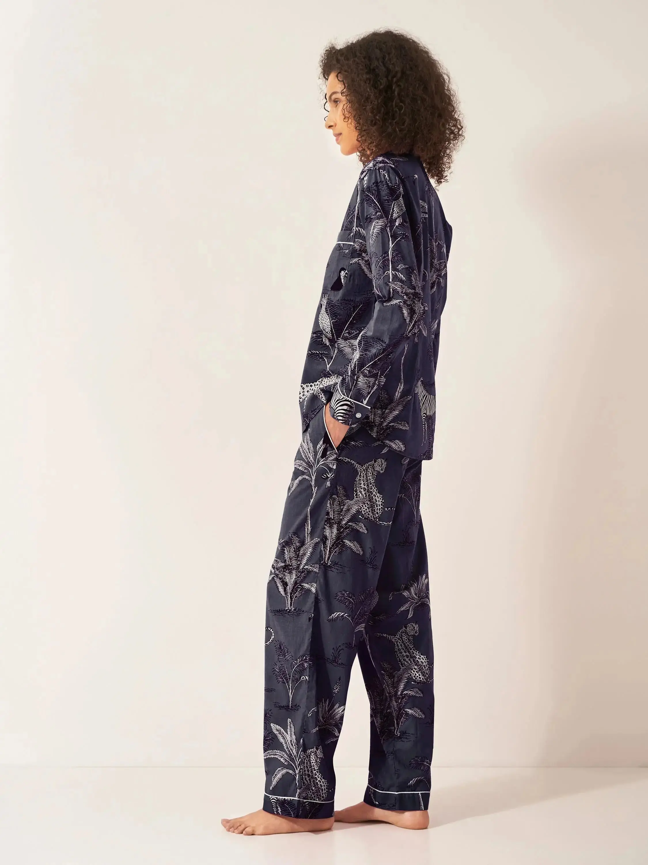 Navy Jungle Women's Long Sleeve Organic Cotton Pyjama Trouser Set - Image 3