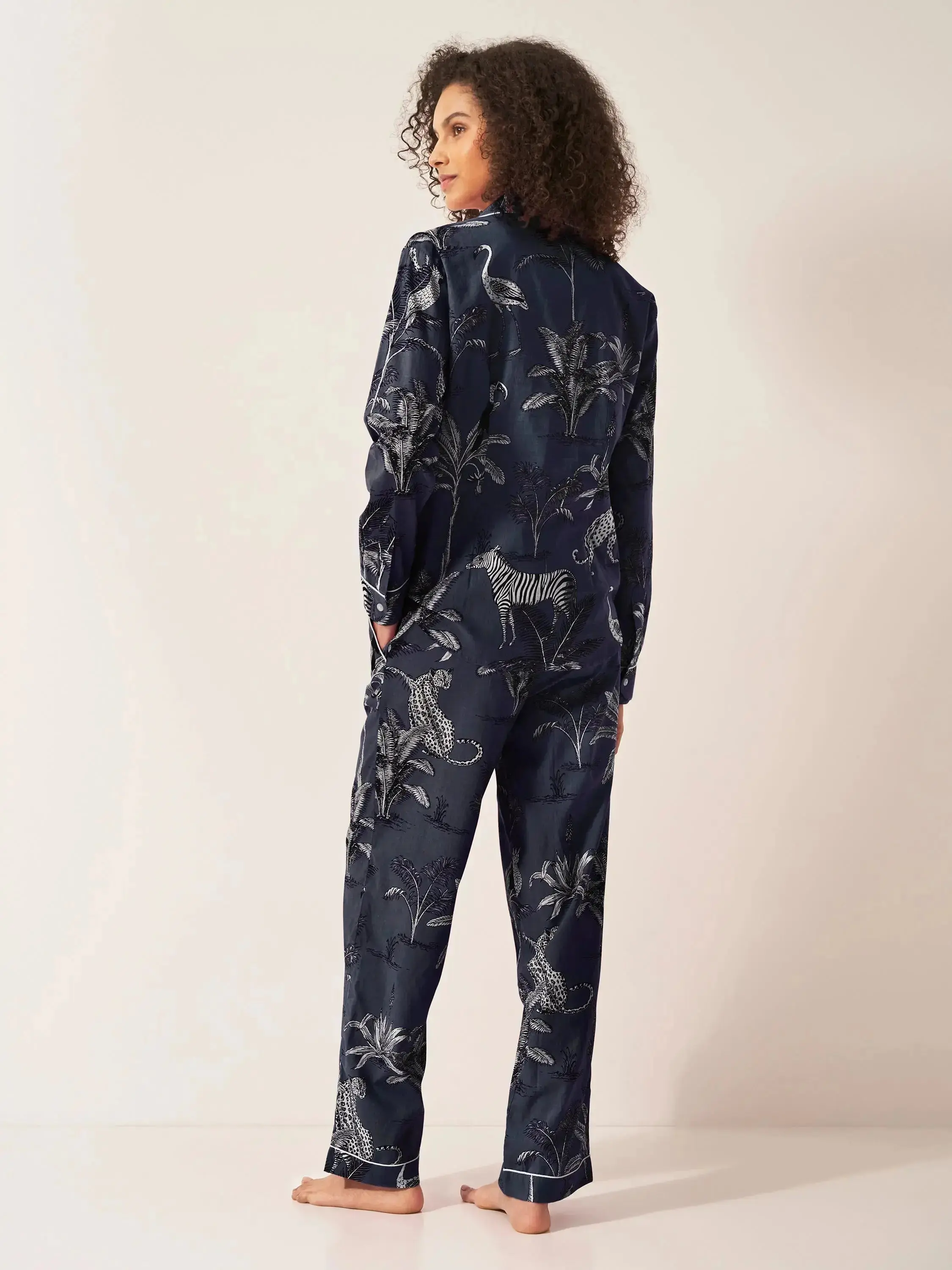 Navy Jungle Women's Long Sleeve Organic Cotton Pyjama Trouser Set - Image 4