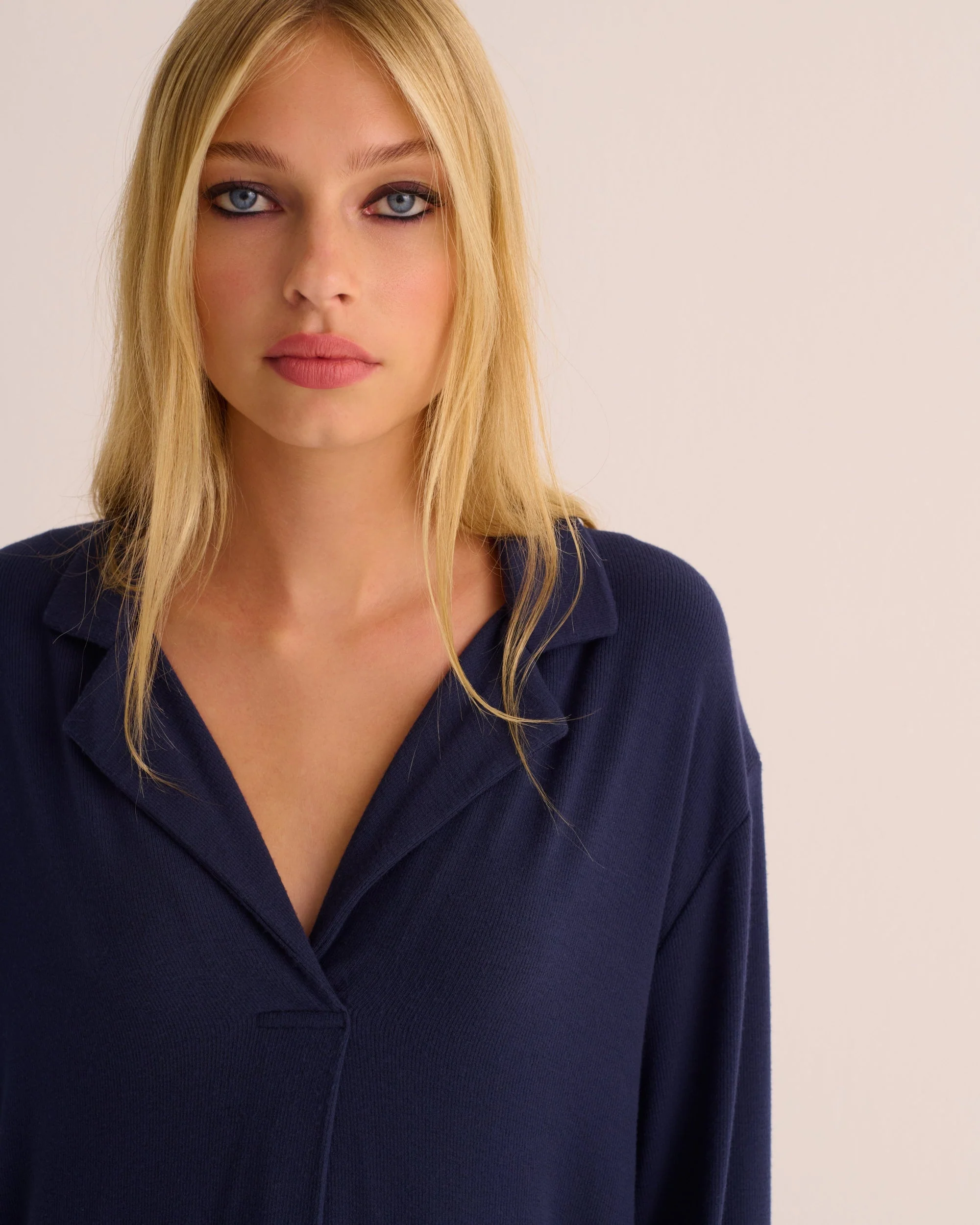 Navy Oversized Retro Ribbed Soft Modal Hero Shirt and Wide Leg Jogger Set - Image 3