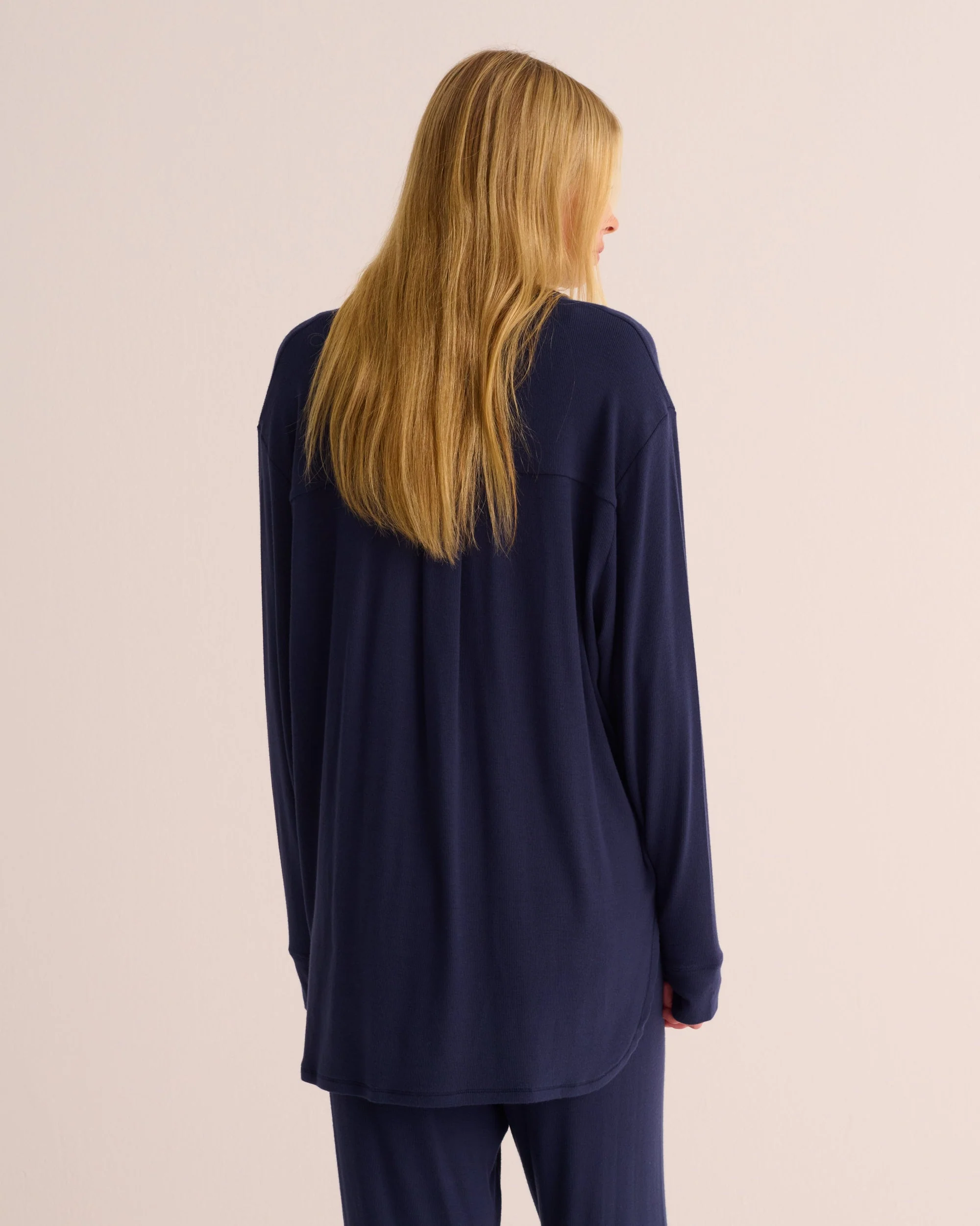 Navy Oversized Retro Ribbed Soft Modal Hero Shirt and Wide Leg Jogger Set - Image 6