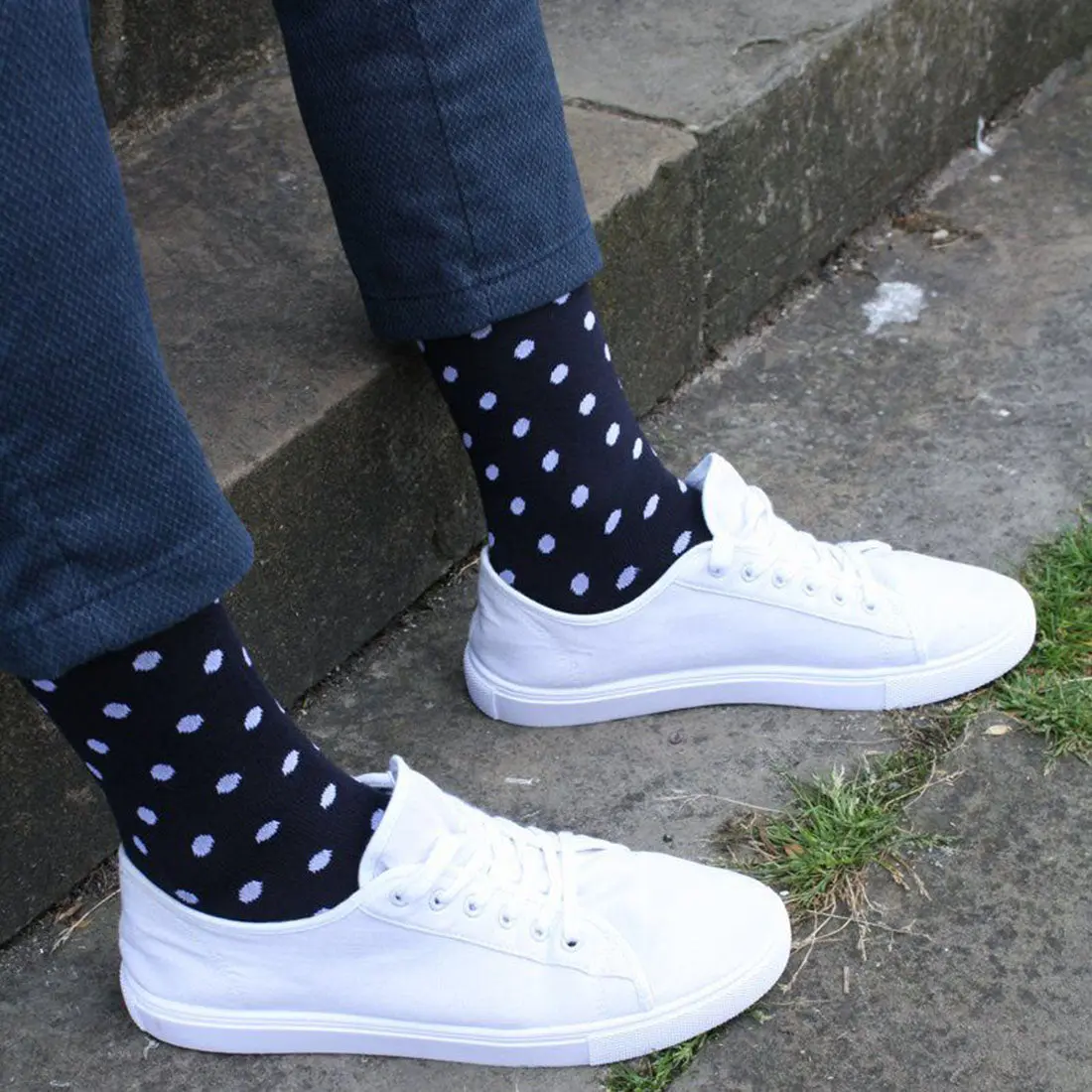 Navy Polka Dot Bamboo Socks - Image 2