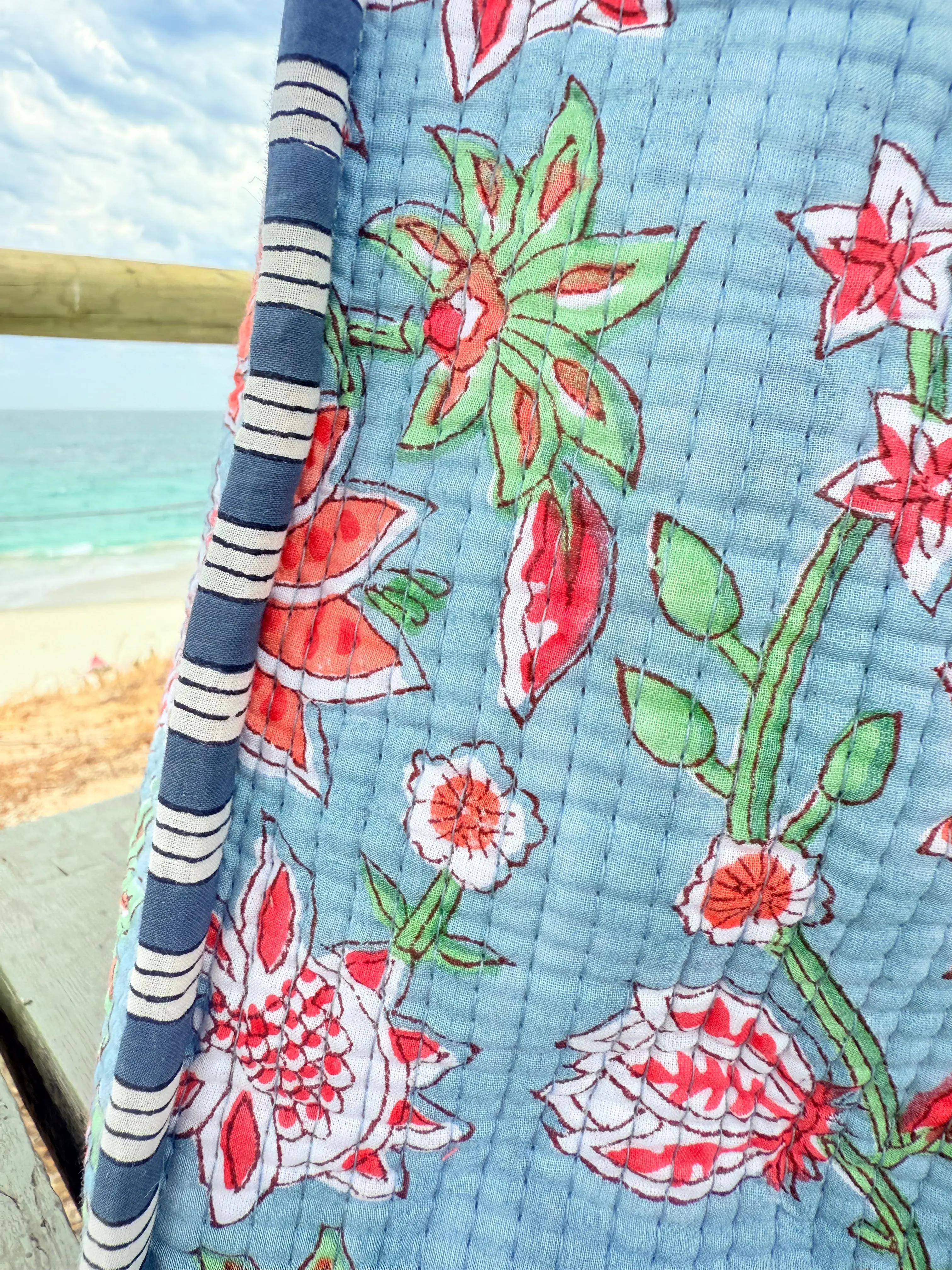 Neel Blue Floral Block Printed tote bag - Image 2