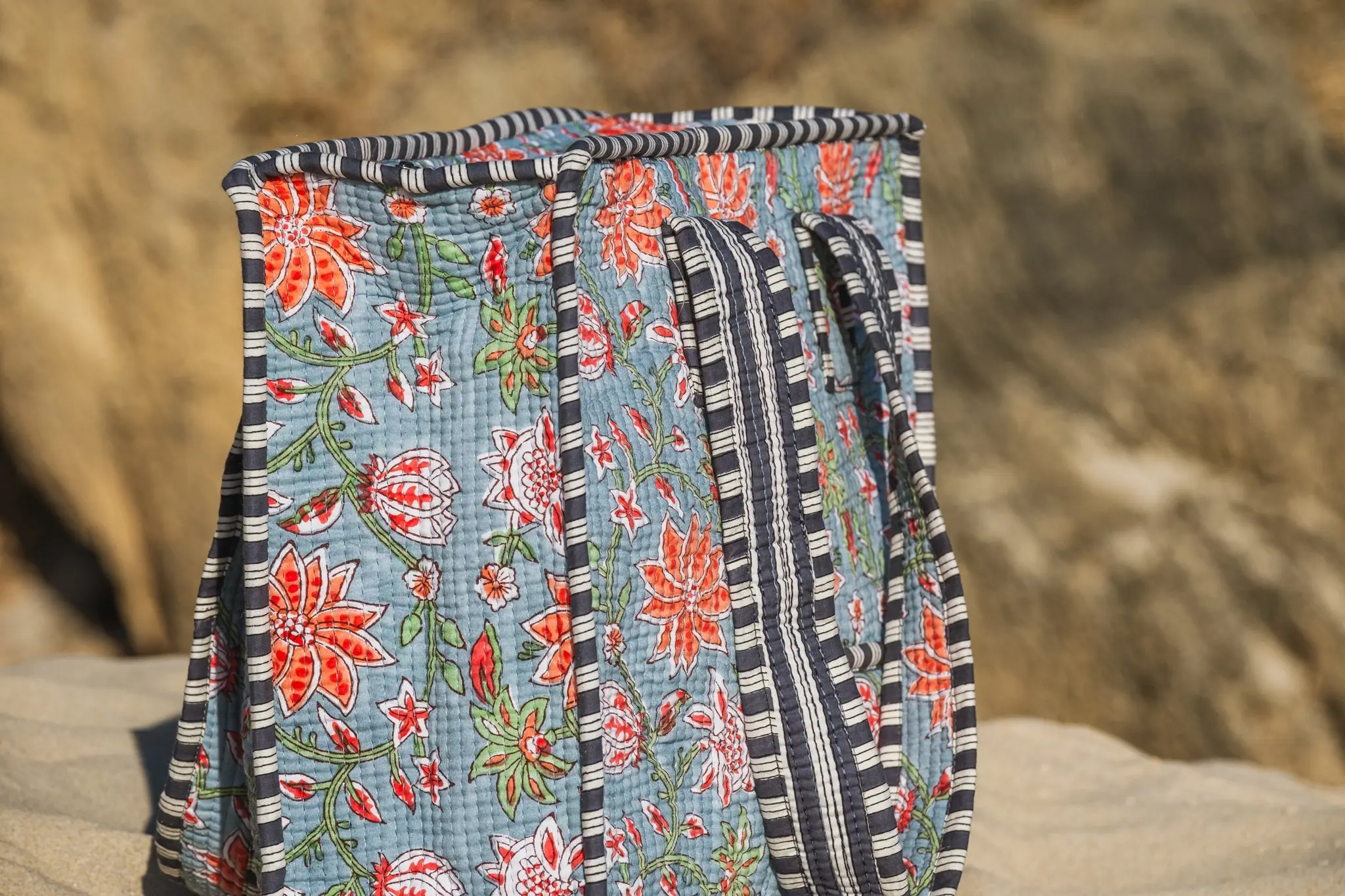 Neel Blue Floral Block Printed tote bag - Image 5