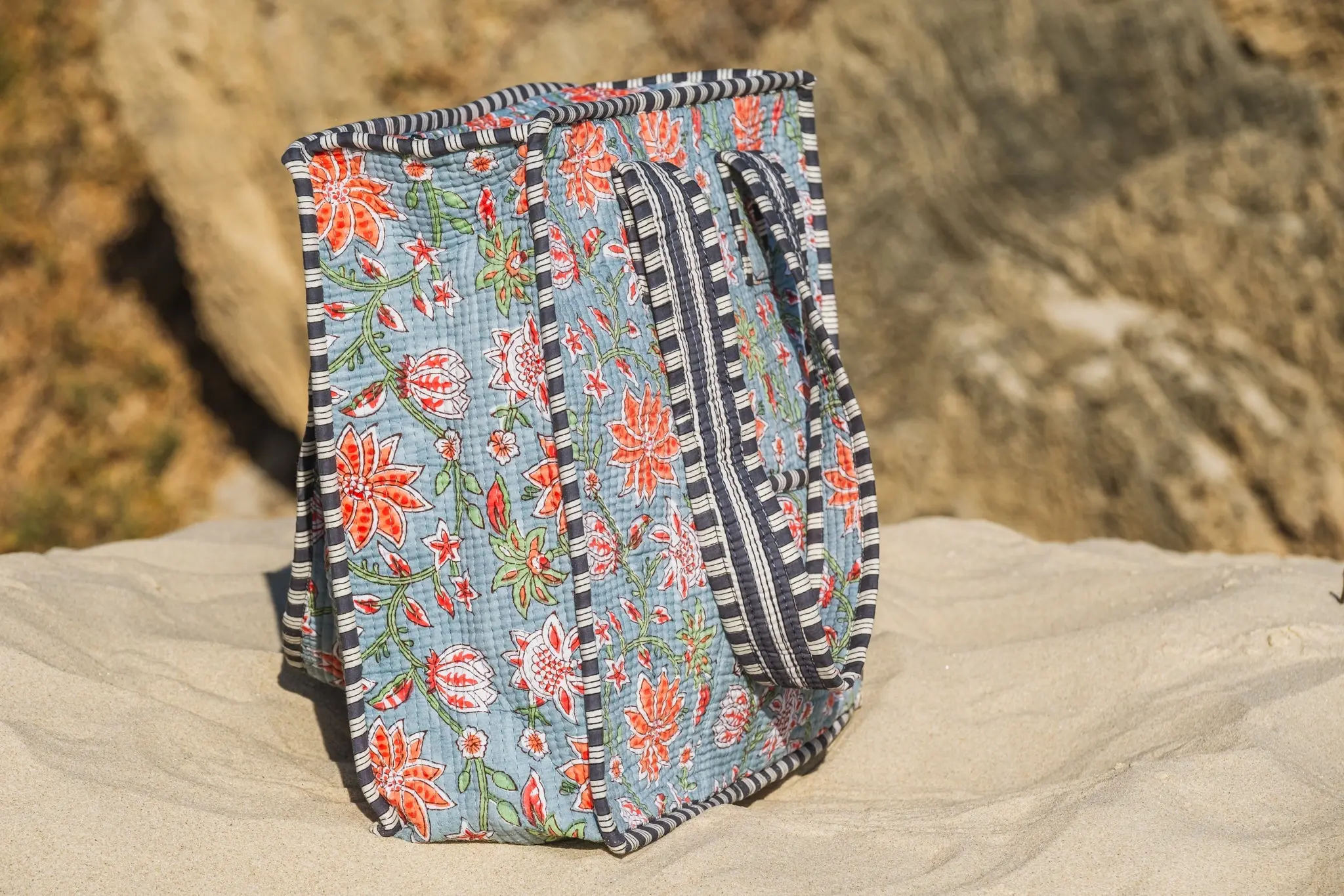 Neel Blue Floral Block Printed tote bag - Image 8