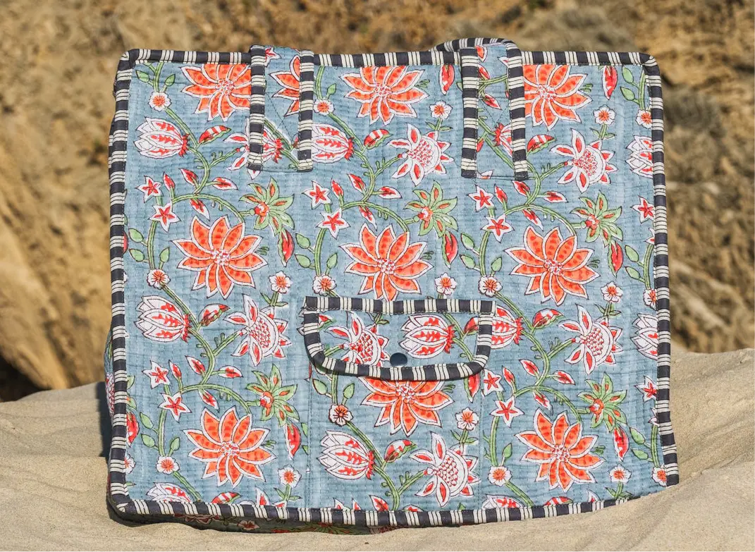 Neel Blue Floral Block Printed tote bag - Image 9