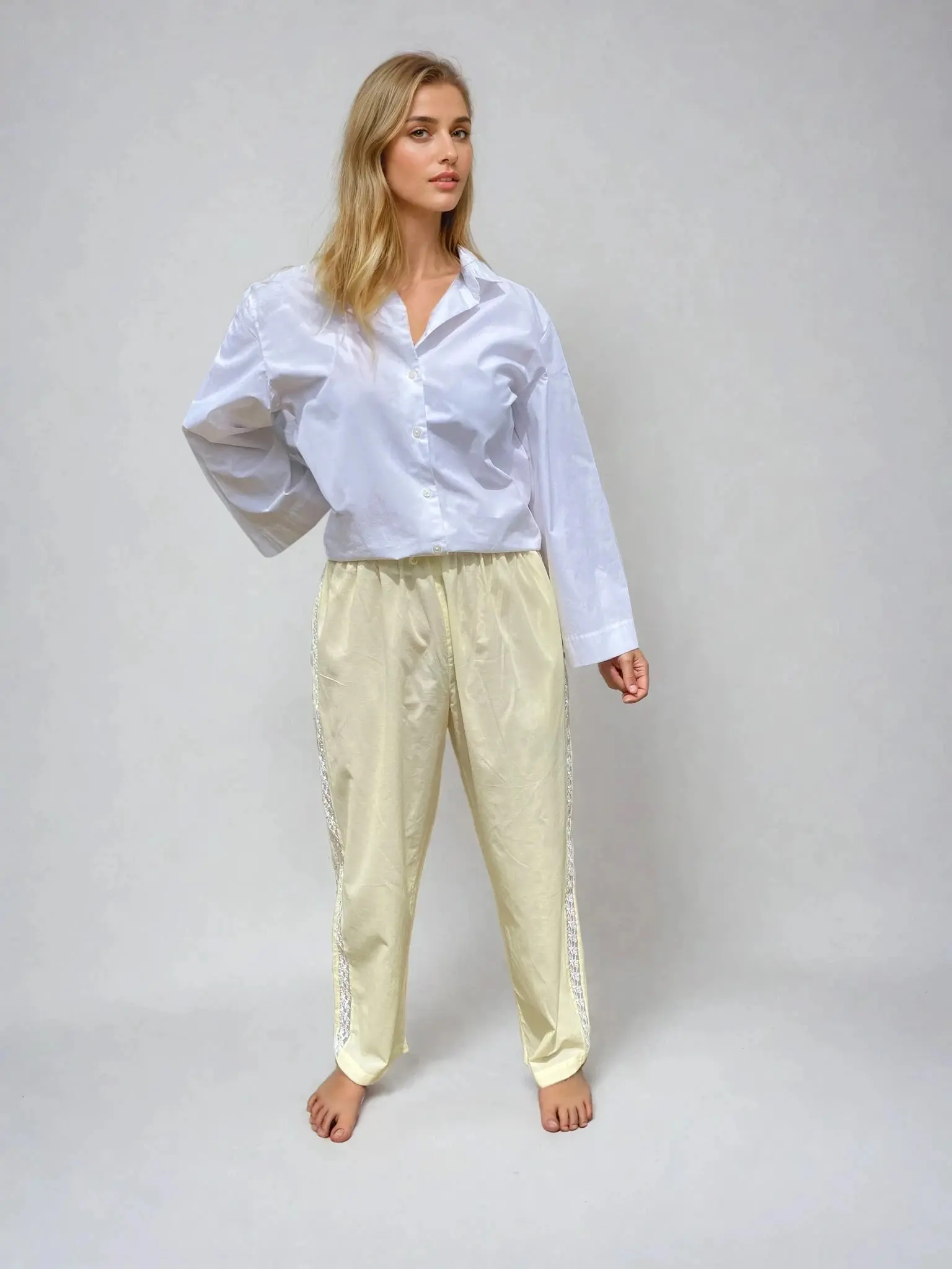 Lucine Pyjama Trousers, Organic Cotton with trim - Image 3