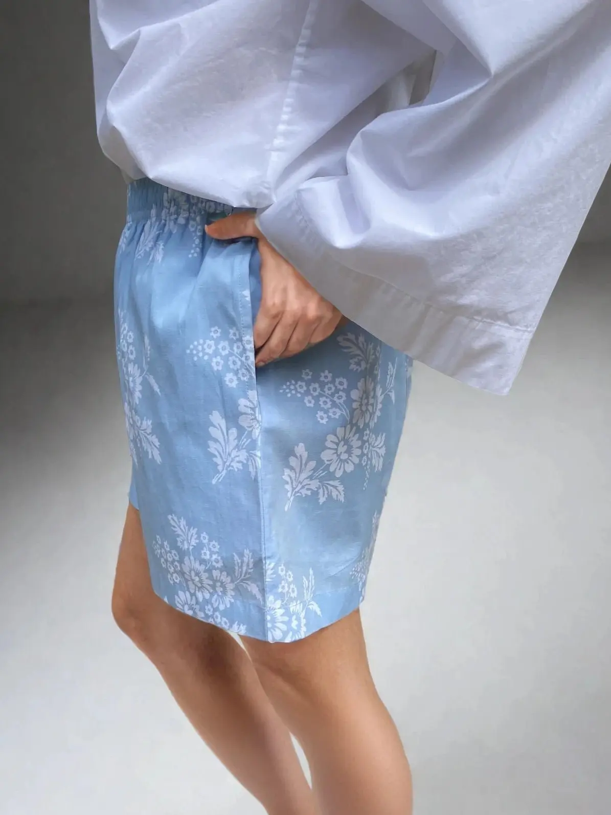 Marguerite Boxer Shorts, Organic Cotton, blue/white print