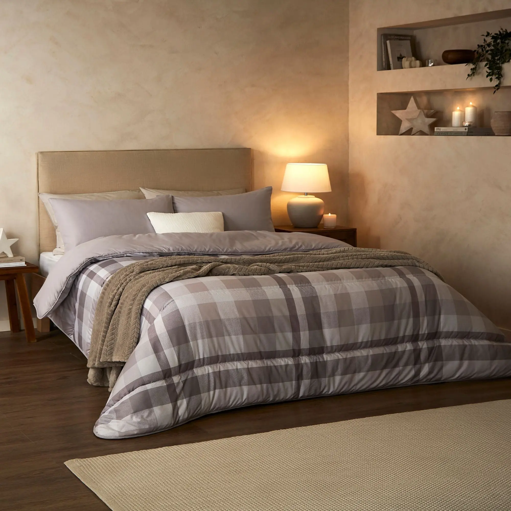 Night Lark Natural Check Coverless Duvet Set