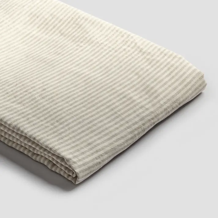 Oatmeal Stripe Linen & Cotton Blend Duvet Cover - Image 3