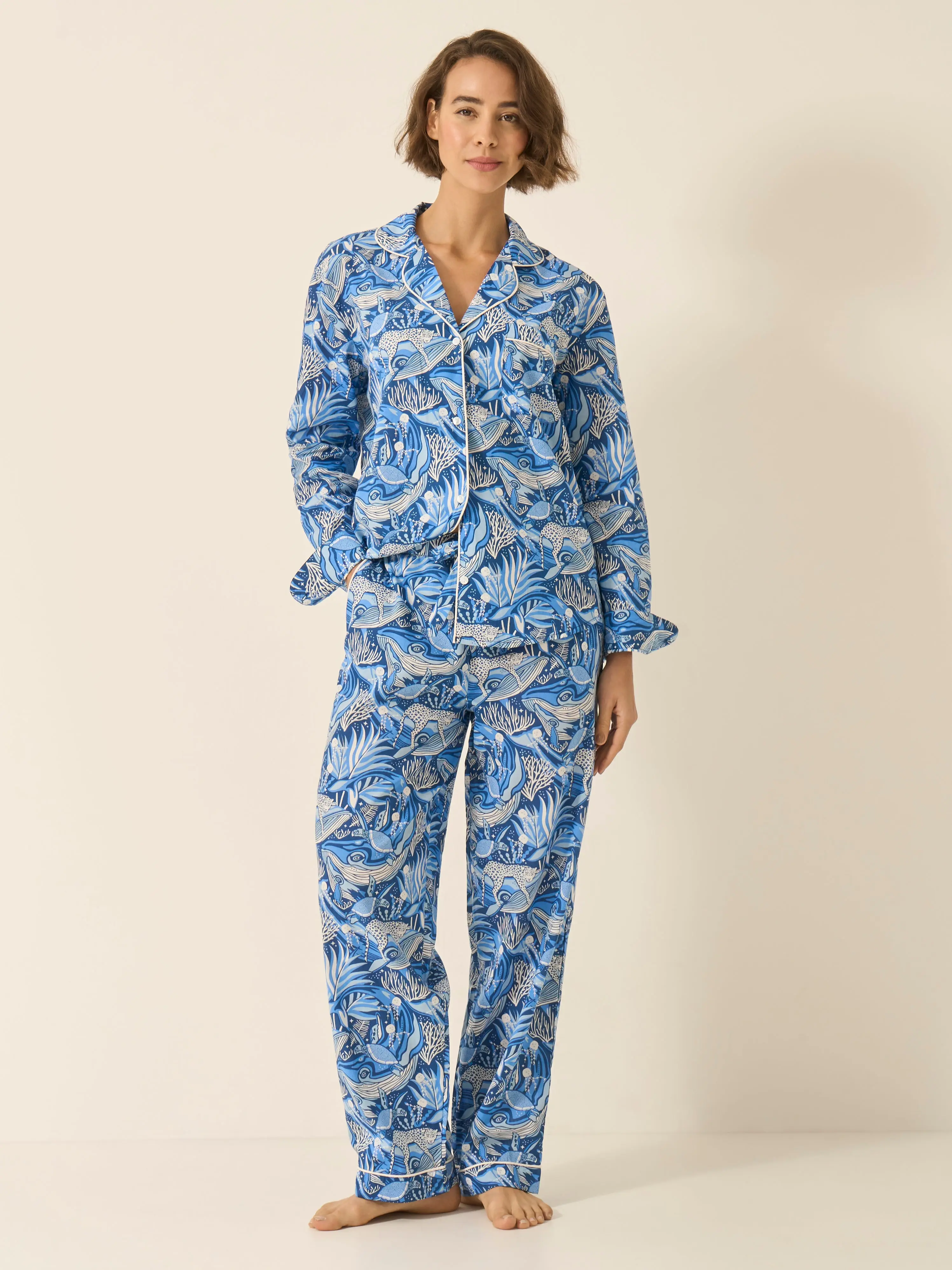 Lullaby of the Whales Women's Long Sleeve Organic Cotton Pyjama Trouser Set - Image 5
