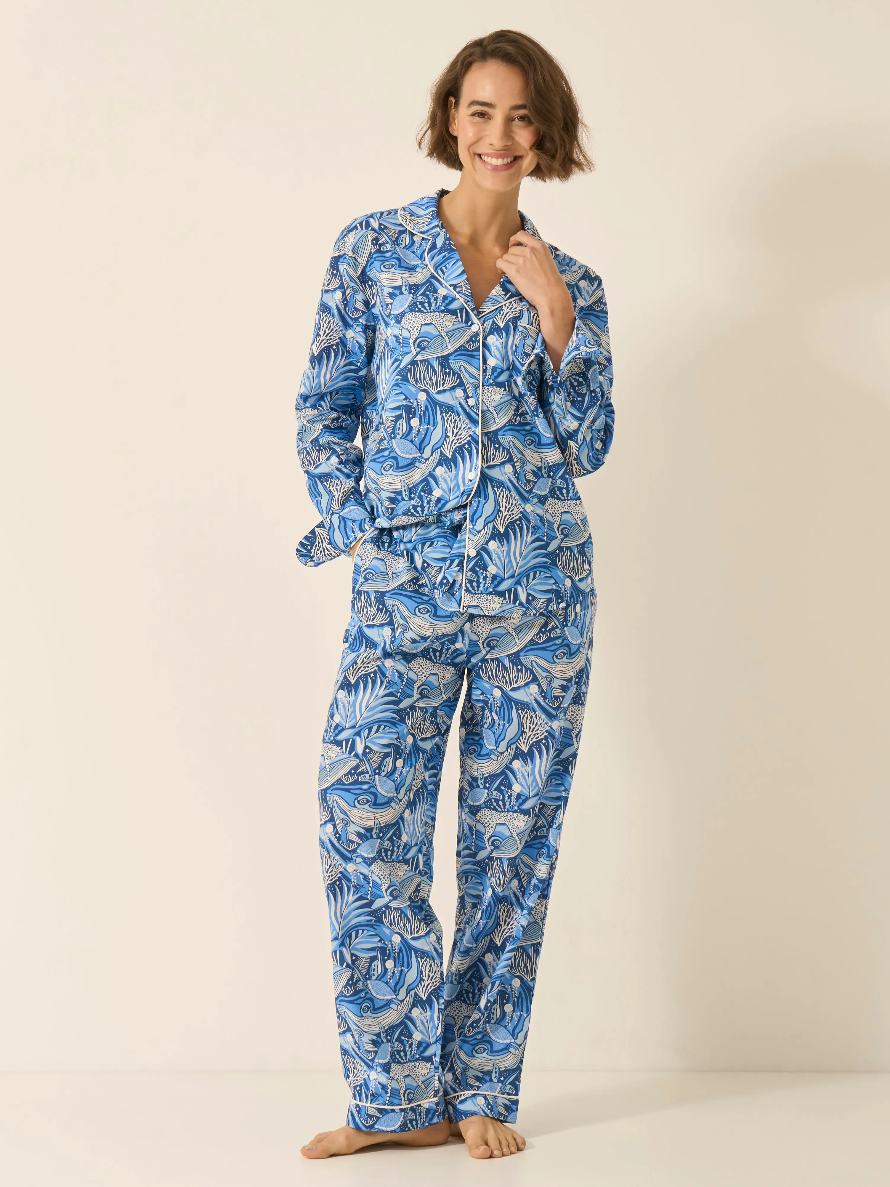 Lullaby of the Whales Women's Long Sleeve Organic Cotton Pyjama Trouser Set - Image 6