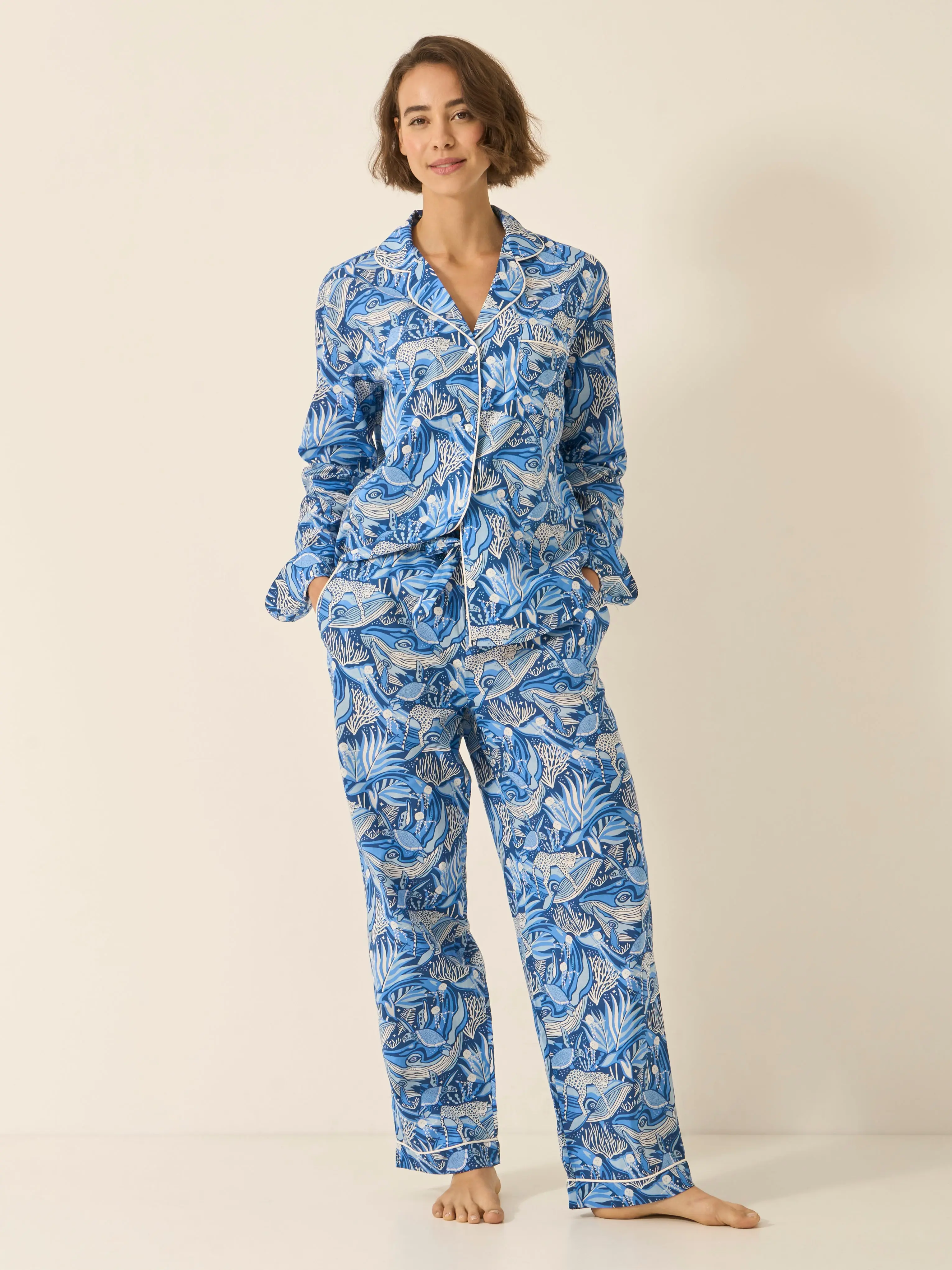 Lullaby of the Whales Women's Long Sleeve Organic Cotton Pyjama Trouser Set - Image 7