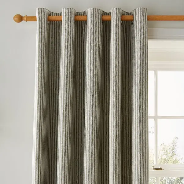 Olive Churchgate Herringbone Stripe Eyelet Curtains