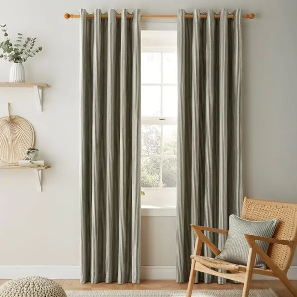 Olive Churchgate Herringbone Stripe Eyelet Curtains - Image 2