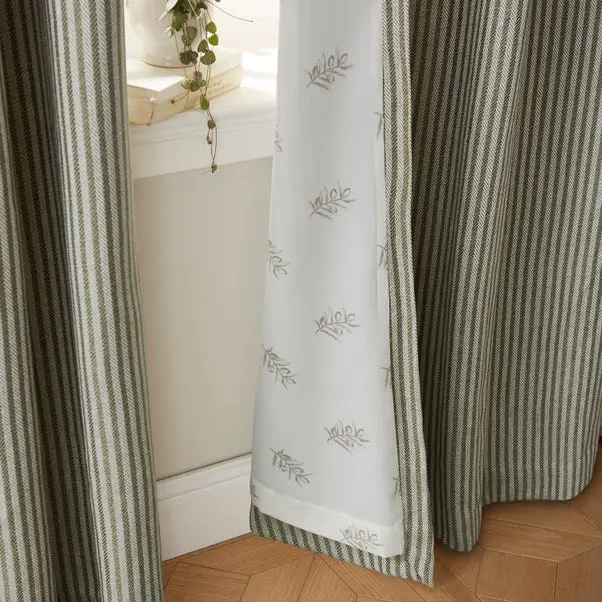 Olive Churchgate Herringbone Stripe Eyelet Curtains - Image 4