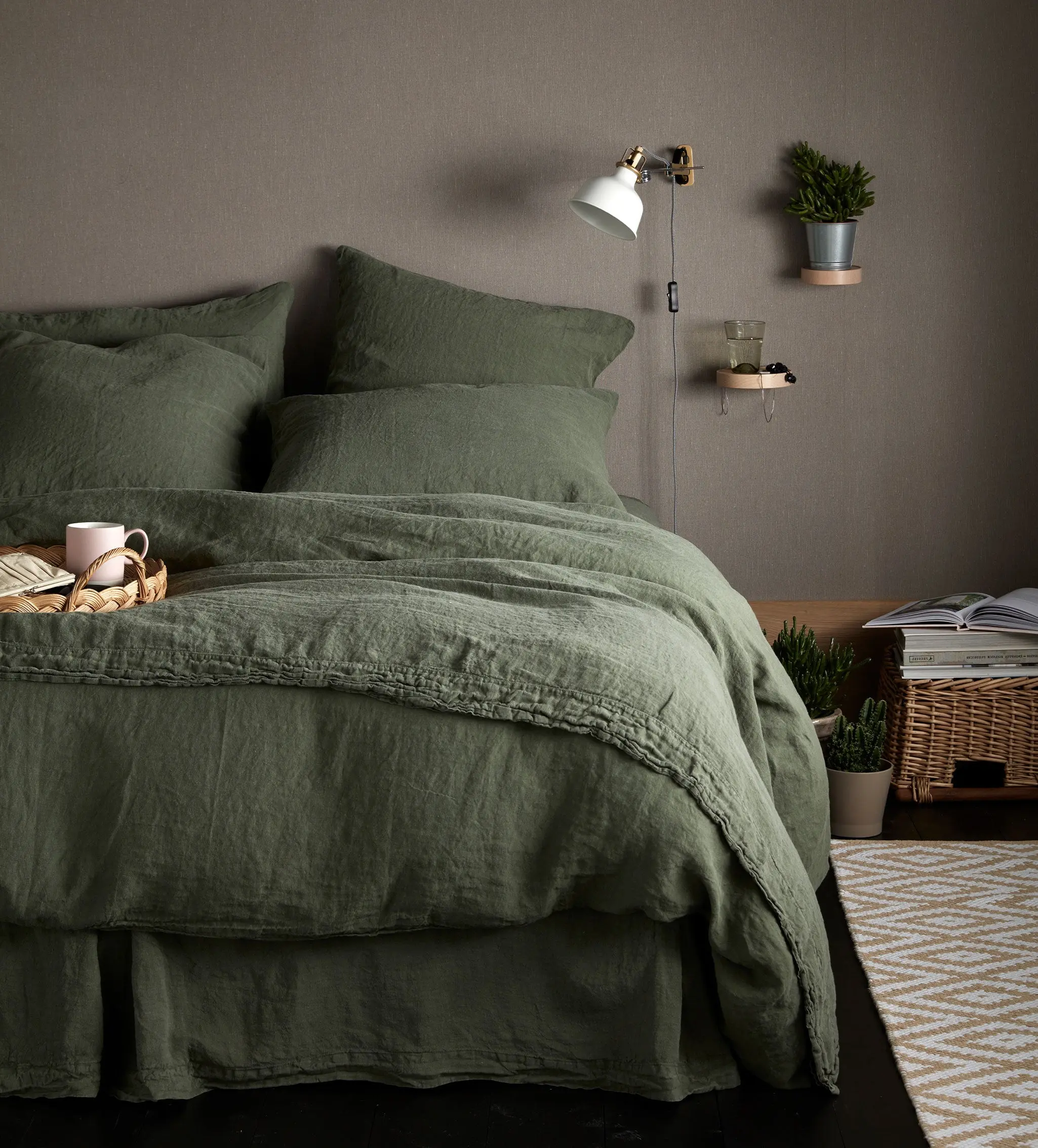 Olive Green 100% Linen Flat Sheet