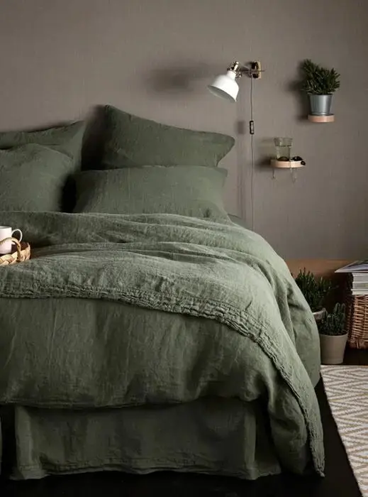 Olive Green 100% Linen Flat Sheet
