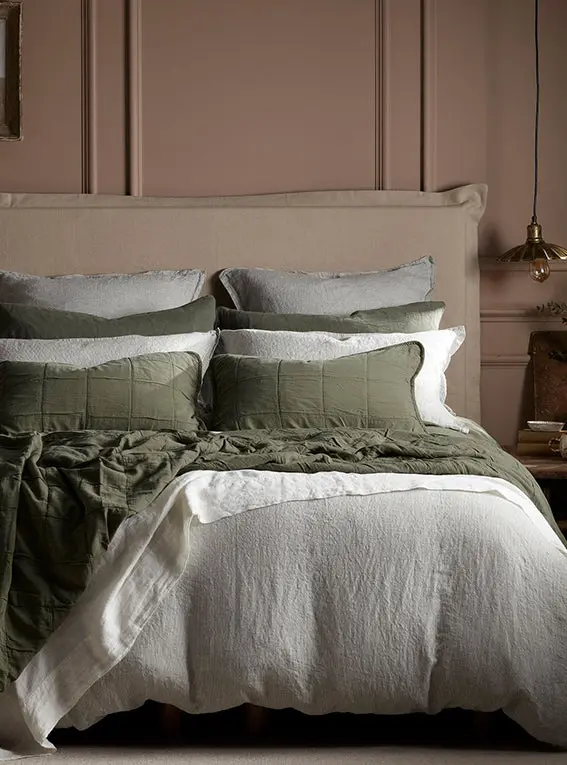Olive Green Sid Stripe 100% Linen Duvet Cover