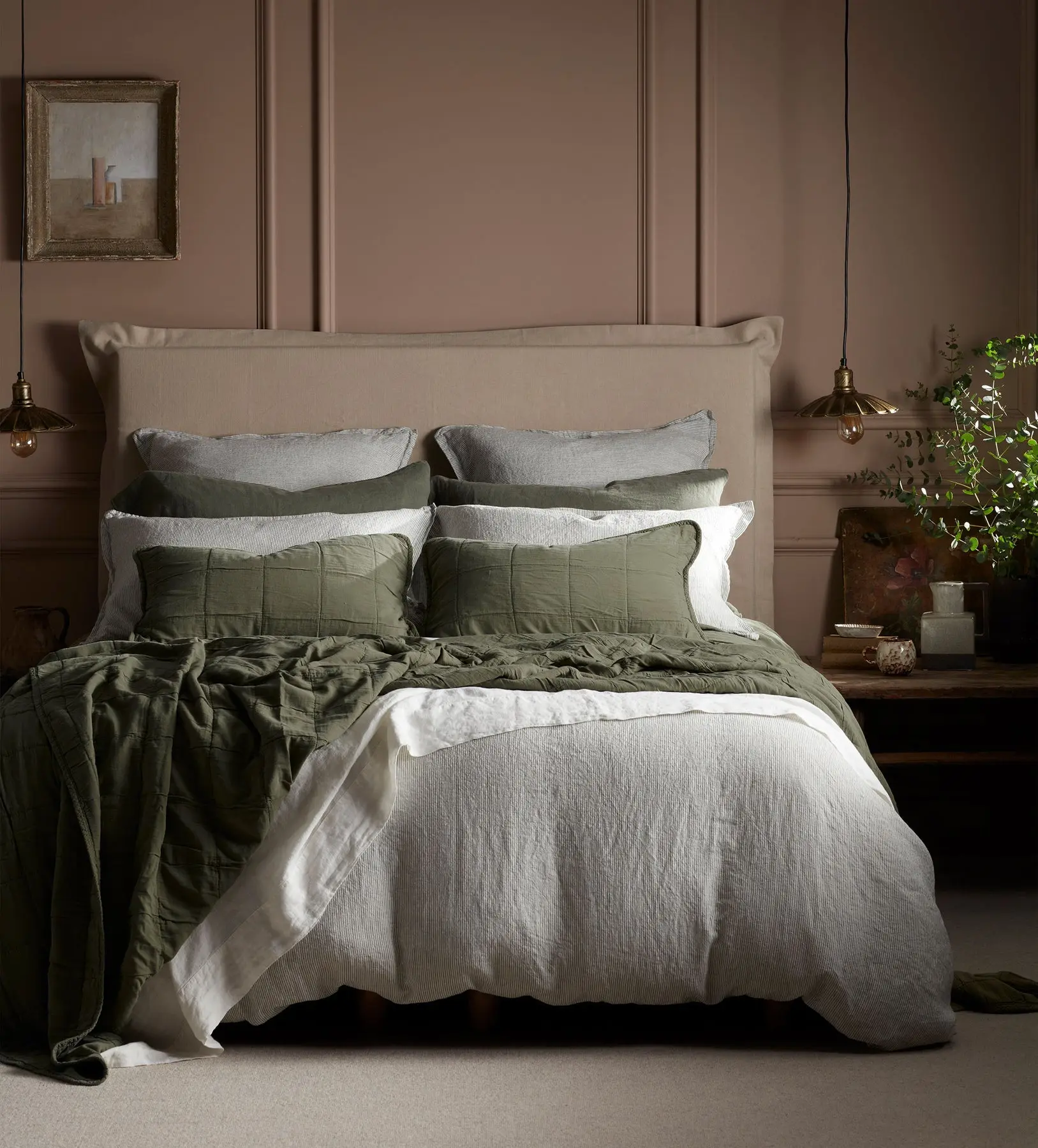Olive Green Sid Stripe 100% Linen Duvet Cover - Image 3