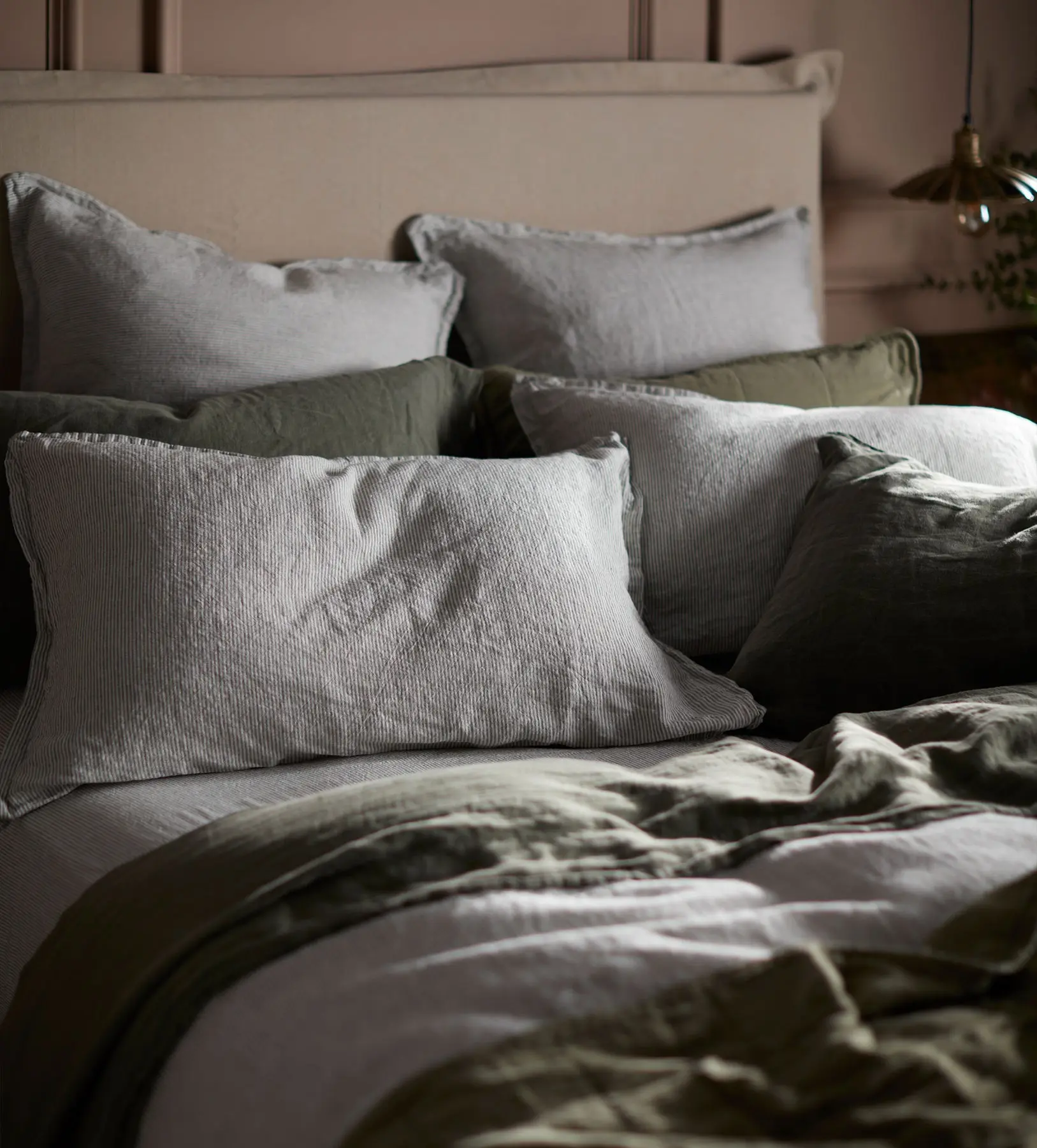 Olive Green Sid Stripe 100% Linen Duvet Cover - Image 4