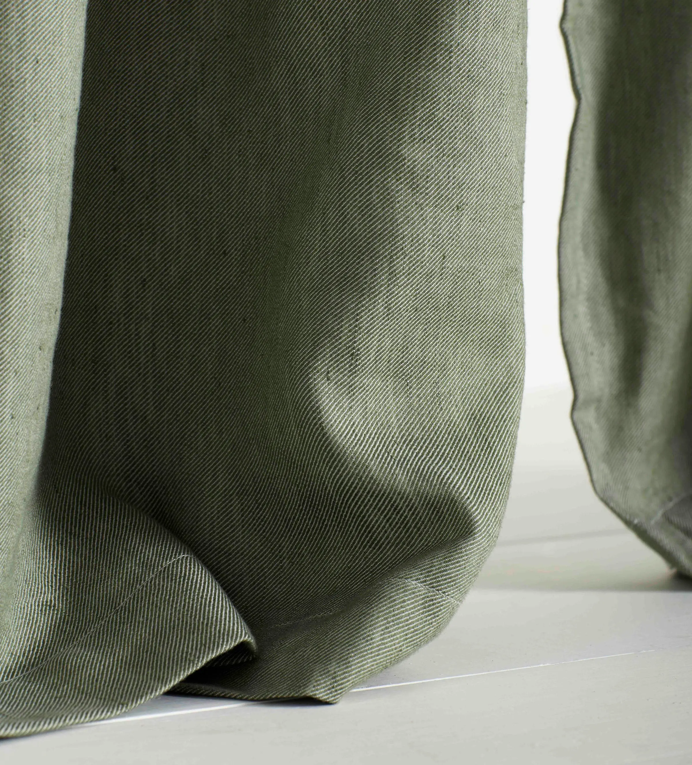 Olive Green Twill Cotton Linen Blackout Pencil Pleat Curtains (Pair) - Image 2