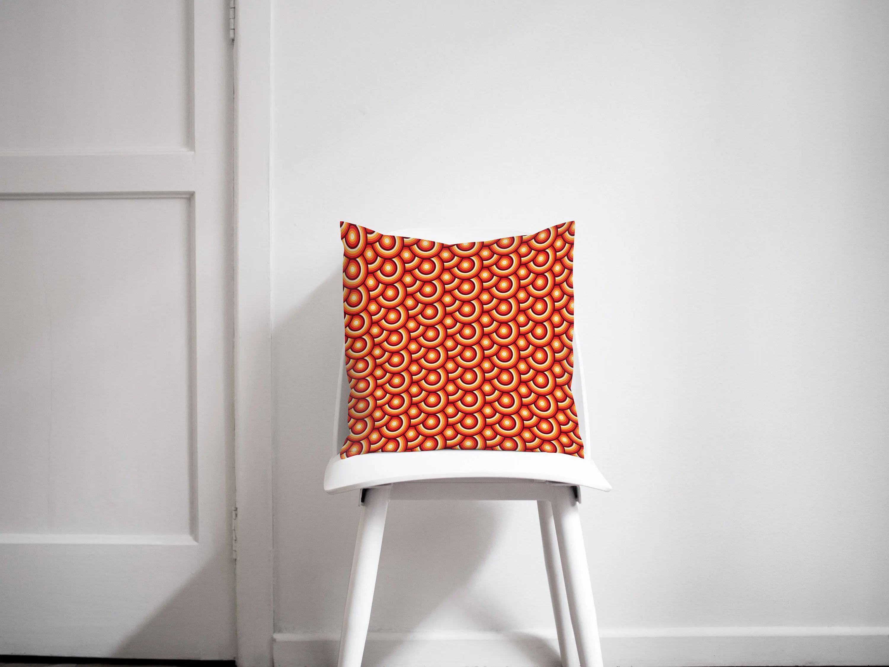 Orange Cushion with a 70's Retro Circles Design, Throw Pillow - Image 4